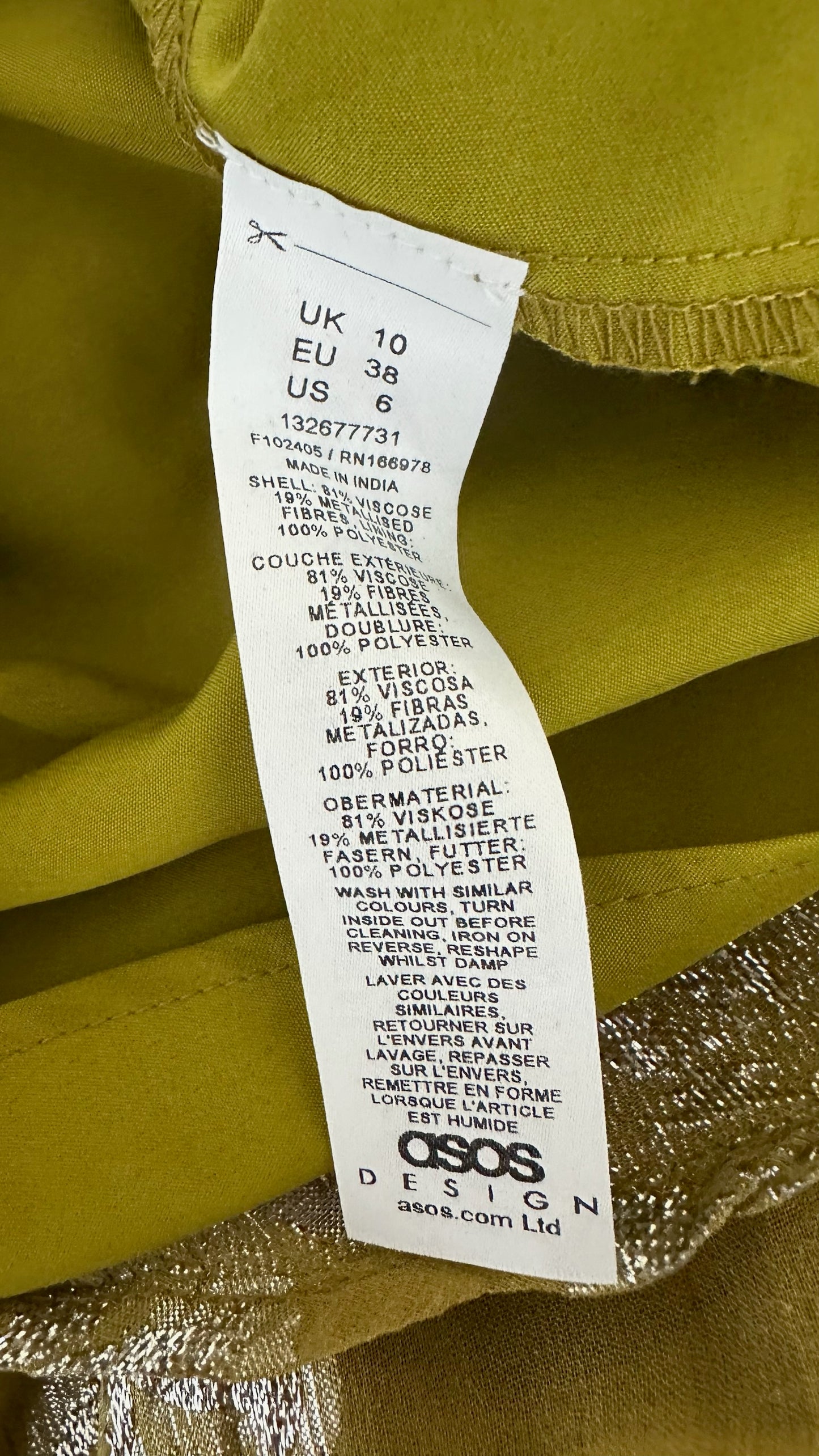 ASOS acid green yellow metallic silver wedding guest event dress small UK 10 vgc