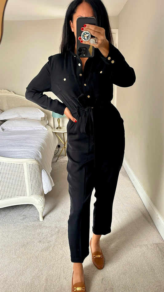 Mint velvet black boiler suit jumpsuit playsuit large UK 12 vgc w25