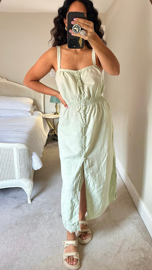 Zara light green button up maxi dress holiday extra large XL UK 14