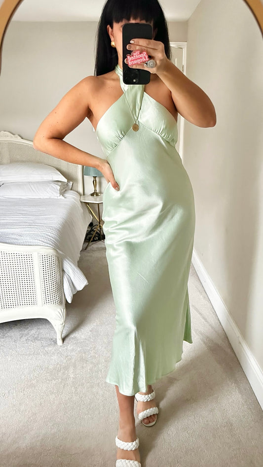 Nobodys child mint pale green halter neck backless wedding guest dress UK 10 new bnwt