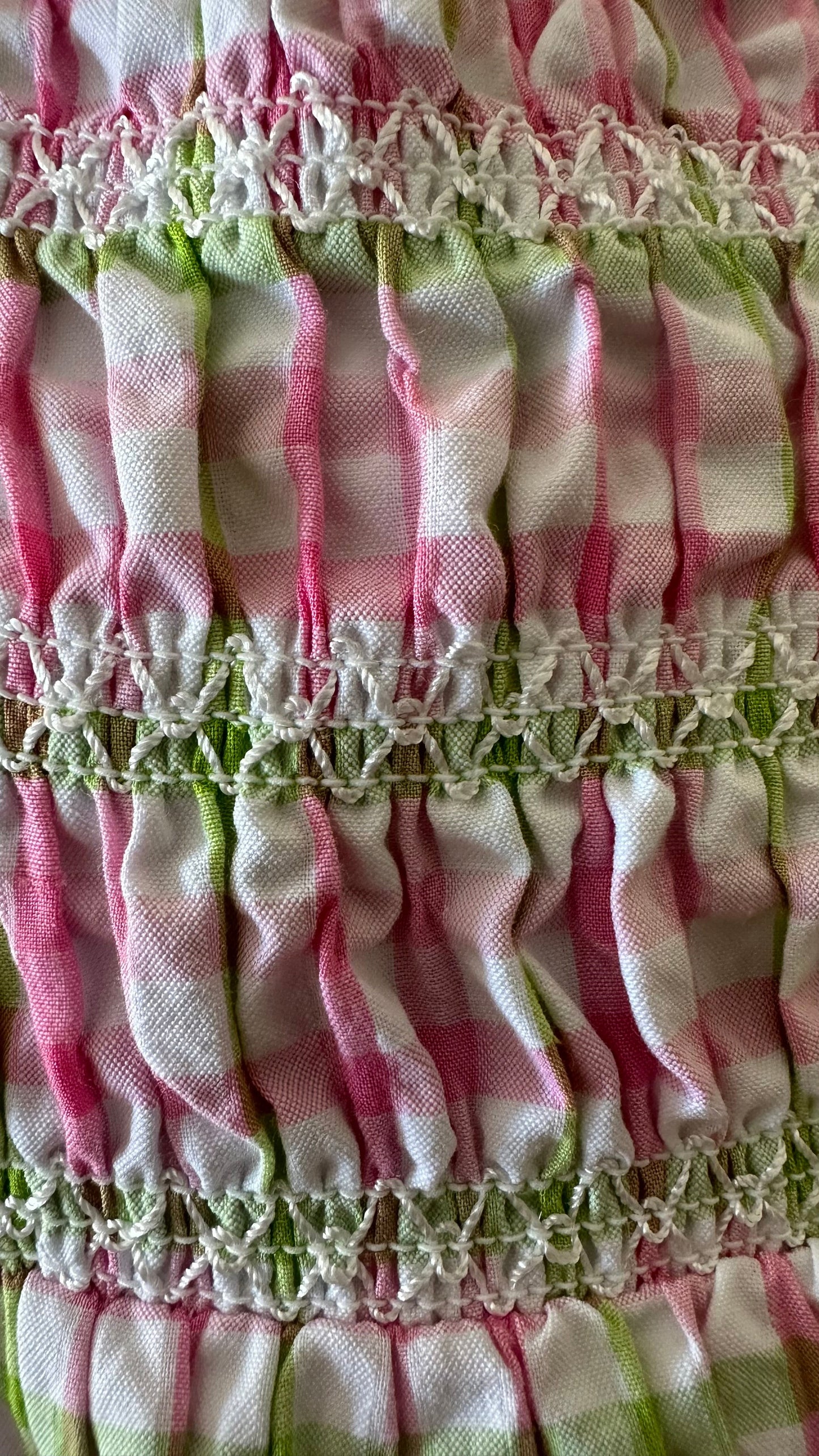 French Connection pink white green gingham check rusched maxi dress large UK 14-16 vgc