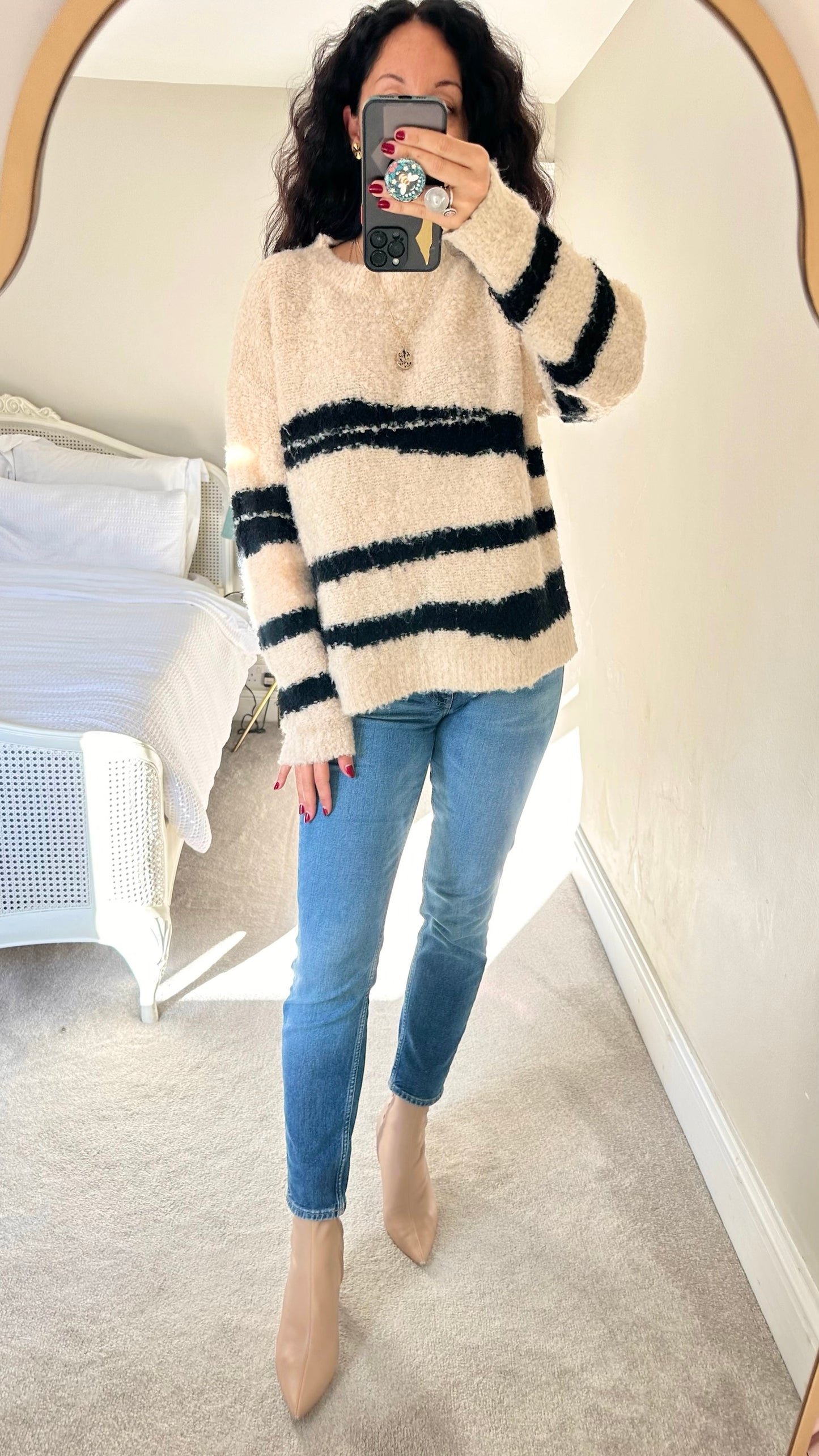 Warehouse cream black stripe jumper small medium UK 8 10 vgc