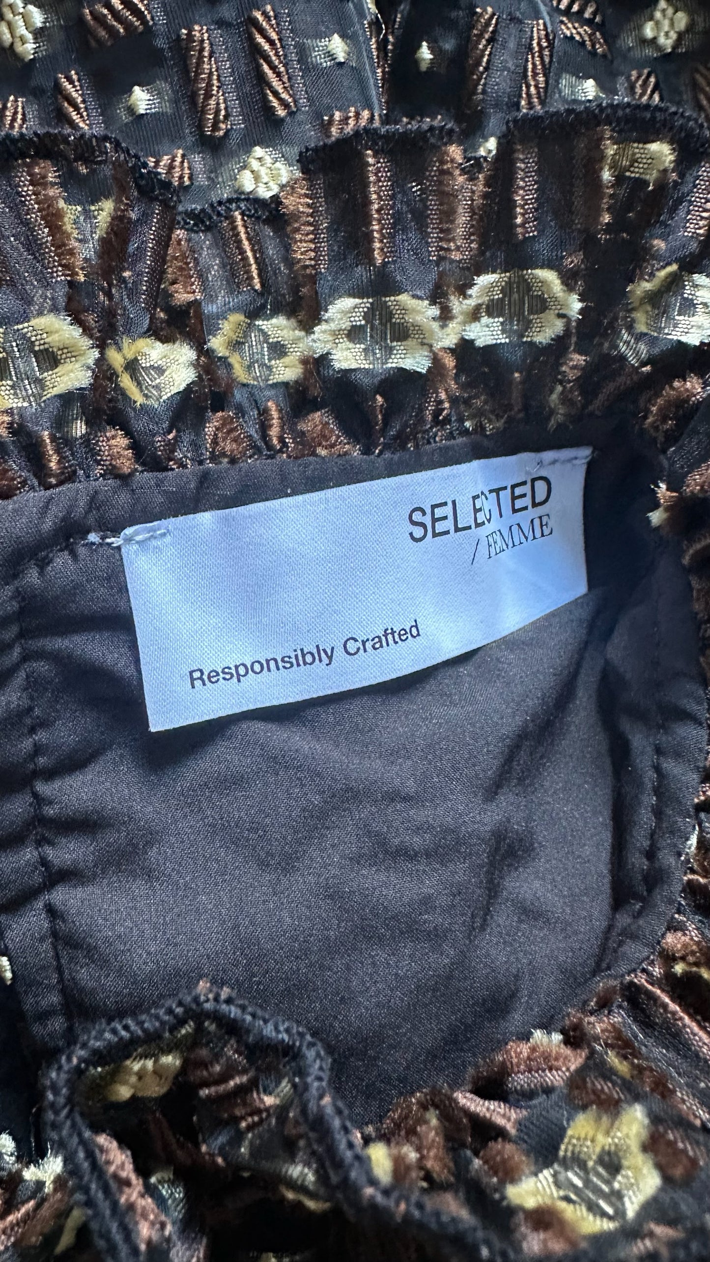 Selected femme @ anthropologie brown gold black mini event dress large UK 12 vgc XMS25