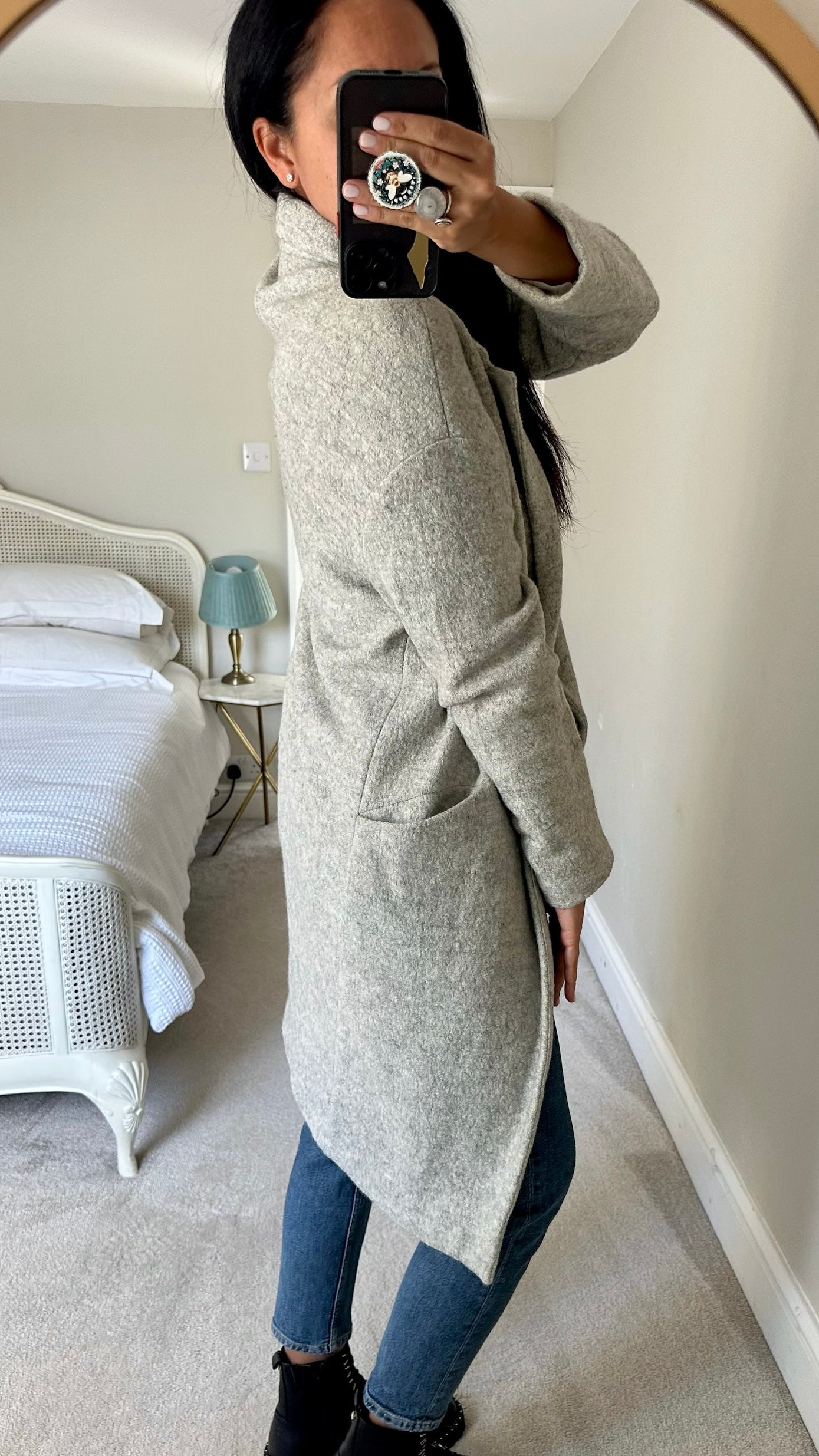 Second female @ Anthropologie grey marl long line coat small UK 8 vgc w25