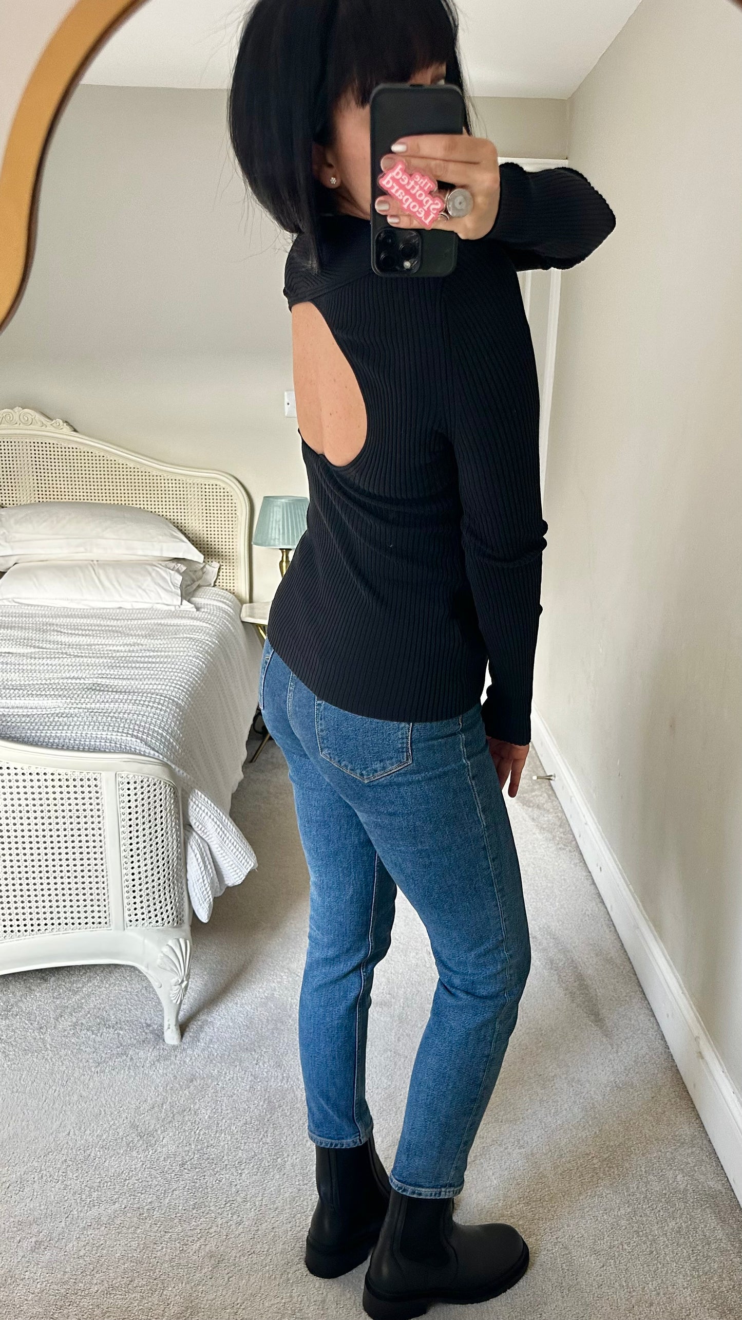 Arket black ribbed stretch cut out back knitted jumper large UK 14 vgc