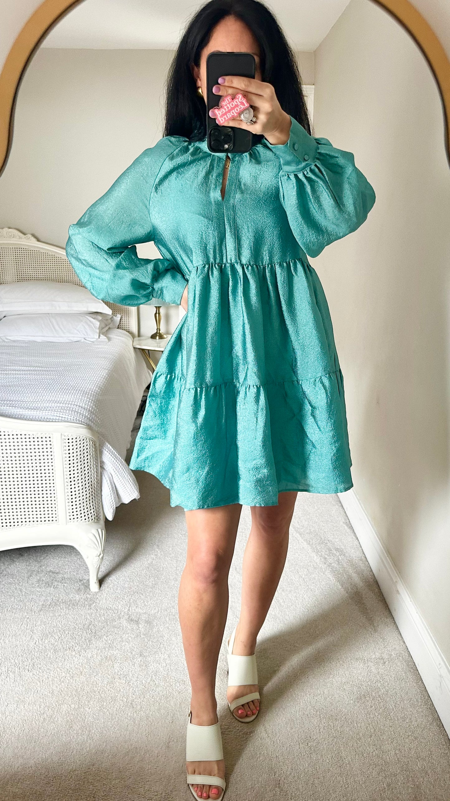 Stine Goya turquoise metallic shimmer tiered mini event dress medium UK 12 vgc