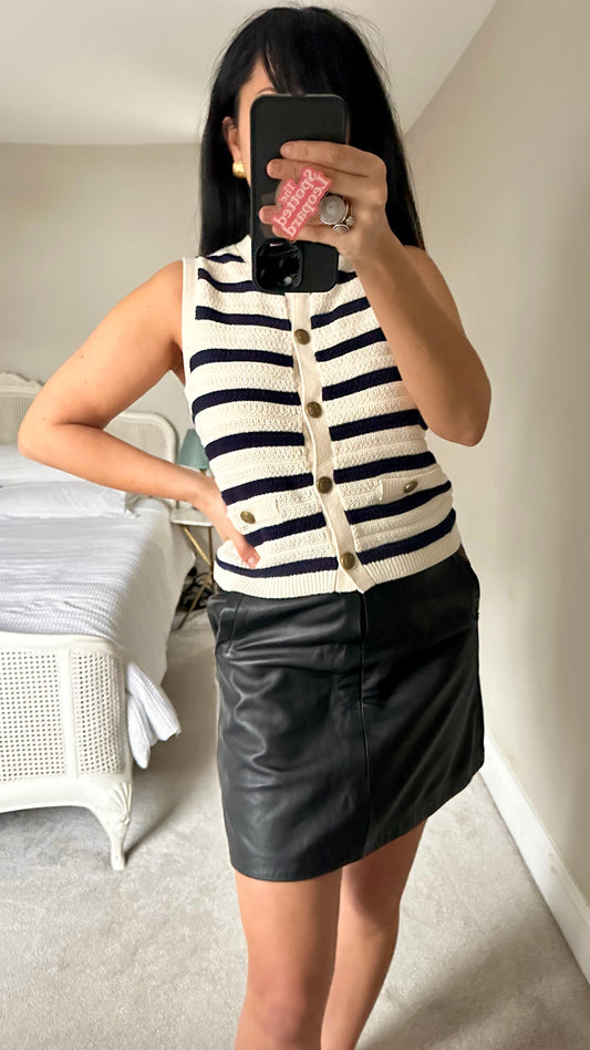 New Look black cream stripe knitted vest waistcoat medium UK 12 vgc