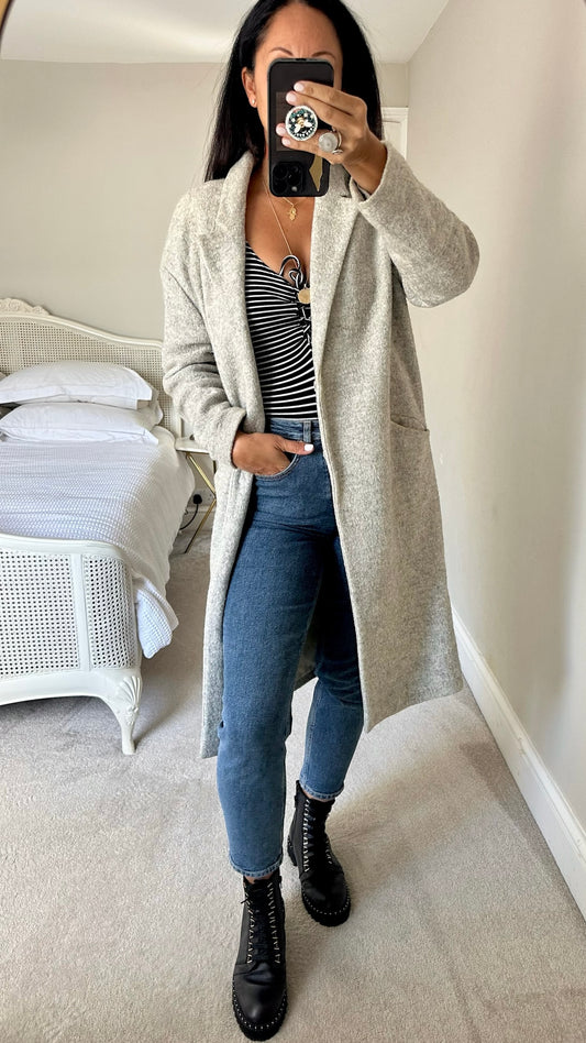 Second female @ Anthropologie grey marl long line coat small UK 8 vgc w25