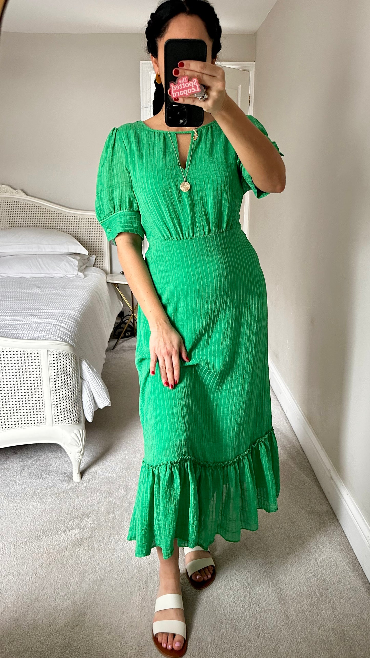 Ro & Zo bright green holiday midi long dress UK 14 vgc