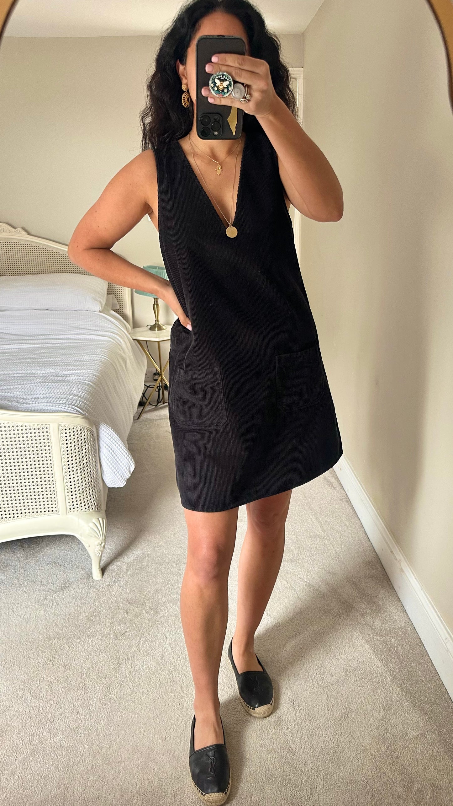 Nobody’s Child black corduroy mini a line swing dress small UK 10 vgc