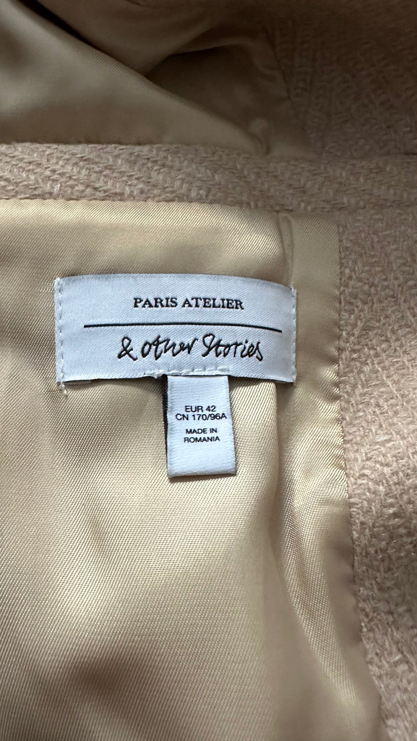 & other stories cream beige wool blend longline coat large UK 12-14 vg