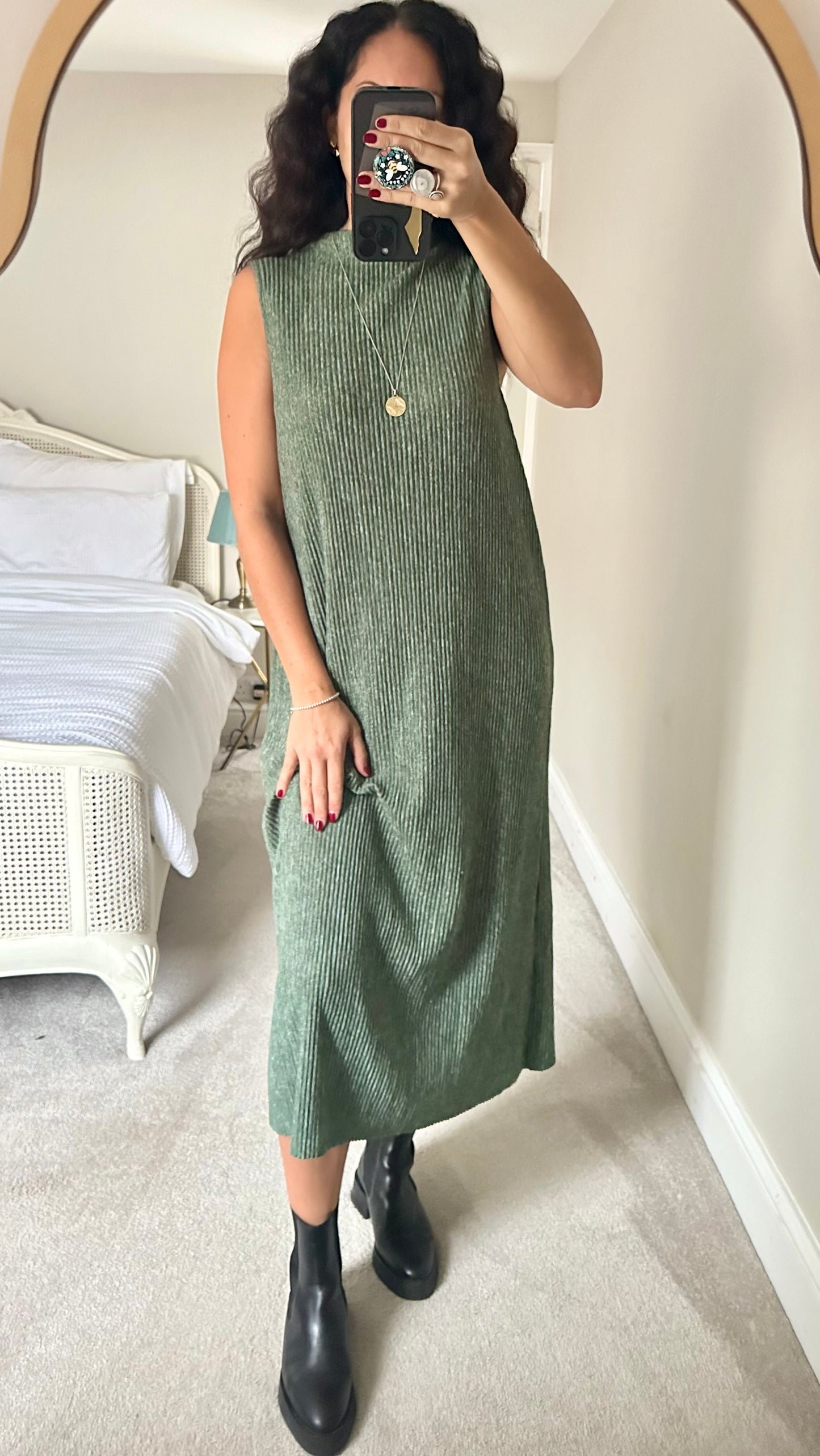 Zara olive green ribbed midi maxi dress small UK 8 10 vgc