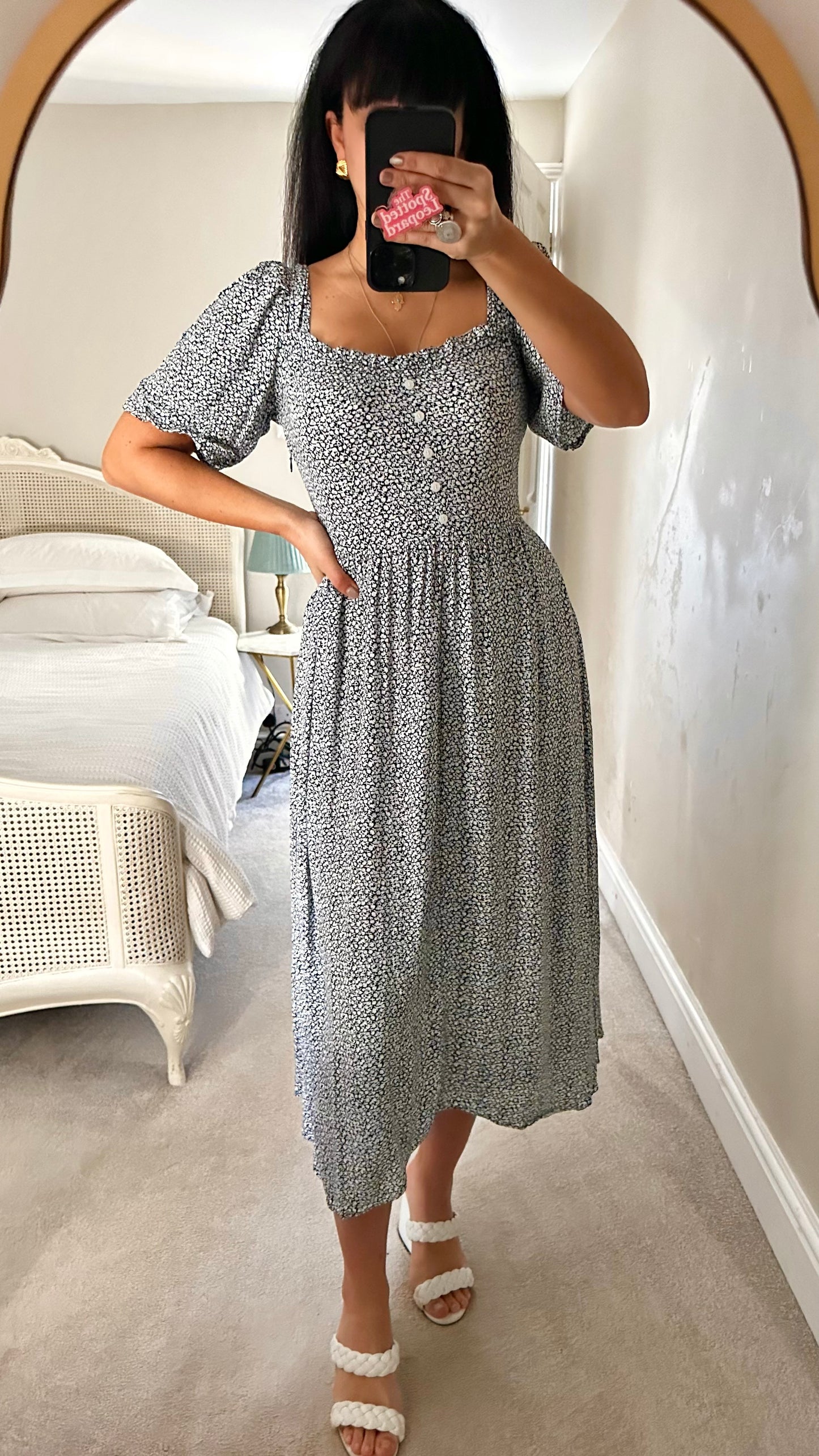 & other stories black blue floral midi long dress small medium UK 8 10 12 vgc