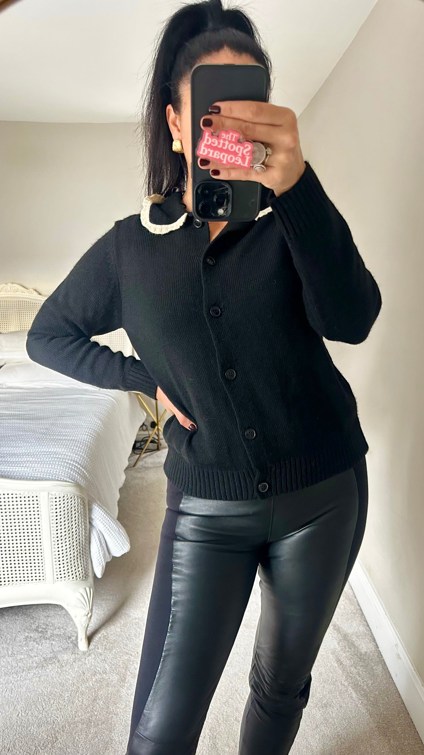 Modstrom black wool blend knitted cardigan jumper collared small medium UK 8 10 vgc