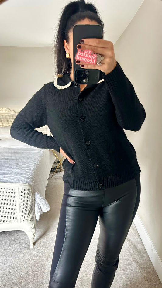 Modstrom black wool blend knitted cardigan jumper collared small medium UK 8 10 vgc