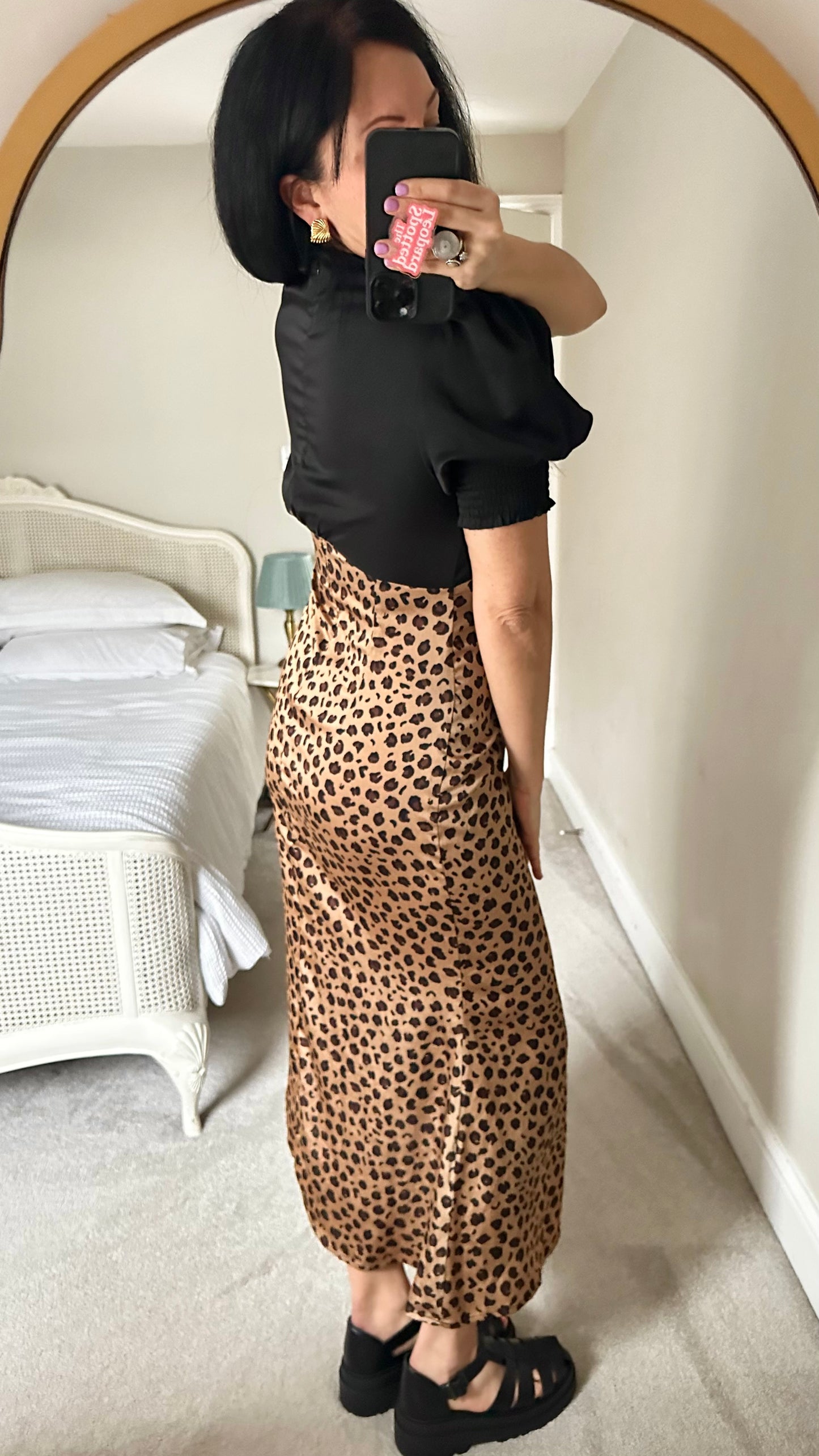 Never Fully Dressed black leopard animal print midi long dress small UK 10 vgc