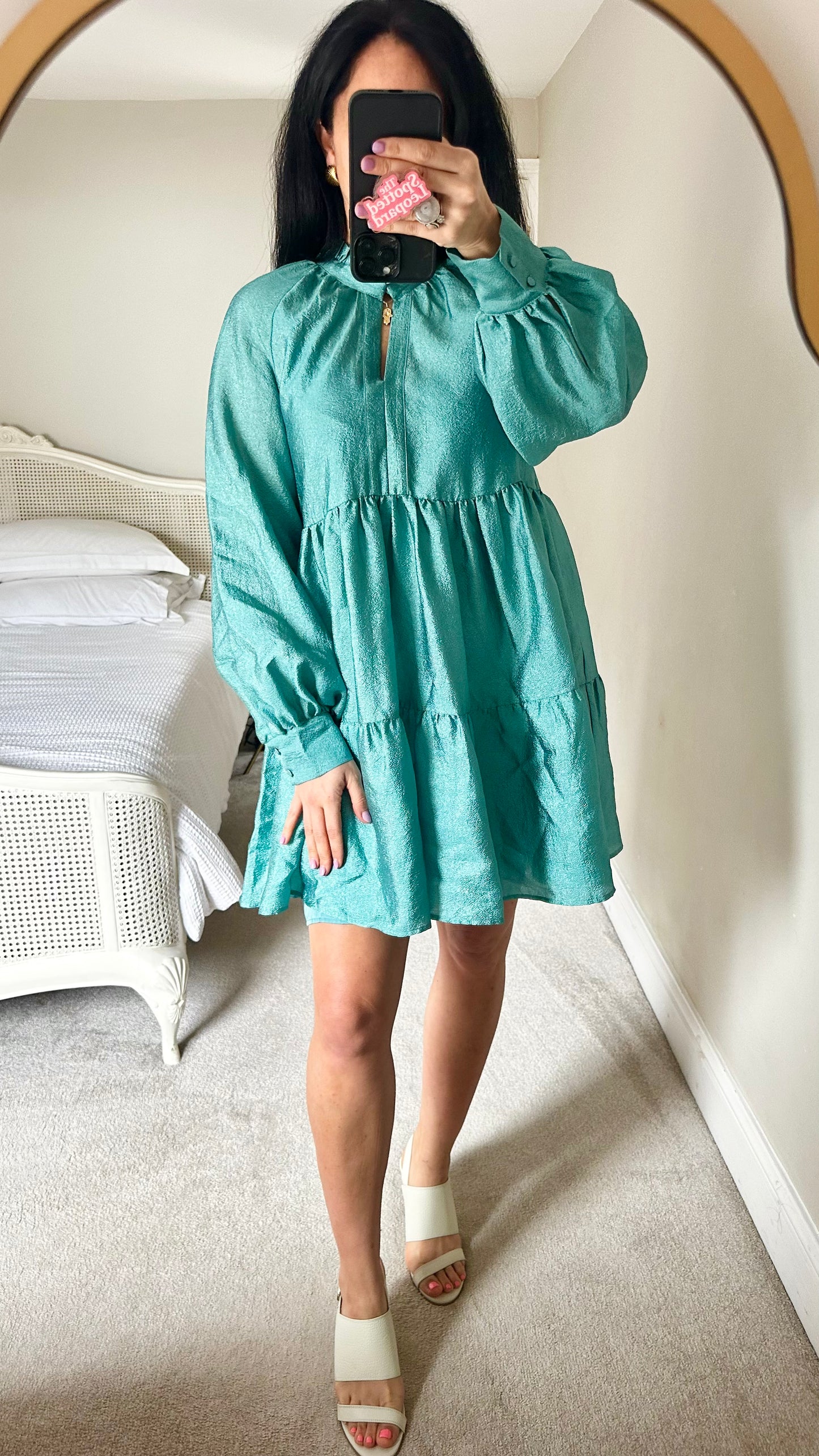 Stine Goya turquoise metallic shimmer tiered mini event dress medium UK 12 vgc