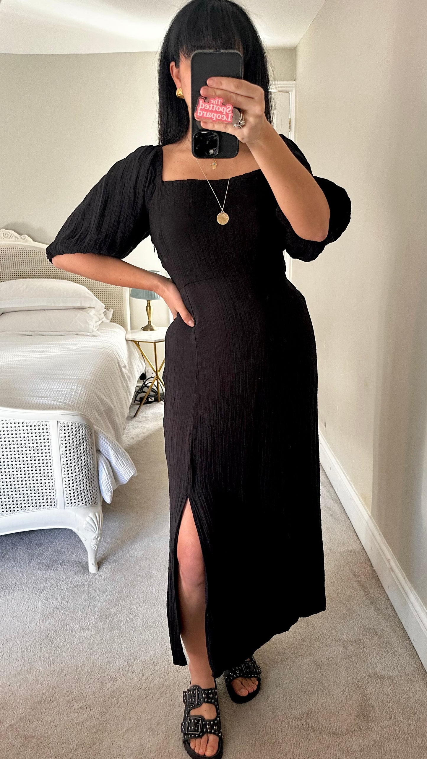 FRNCH black backless side split midi event dress small large UK 10 12-14 vgc holiday