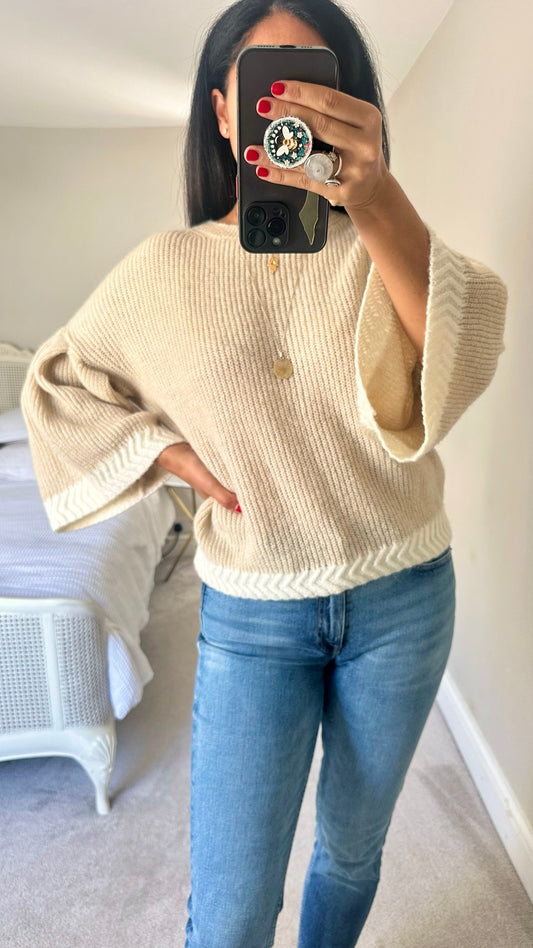 Mango mohair blend beige cream knitted jumper small UK vgc w25