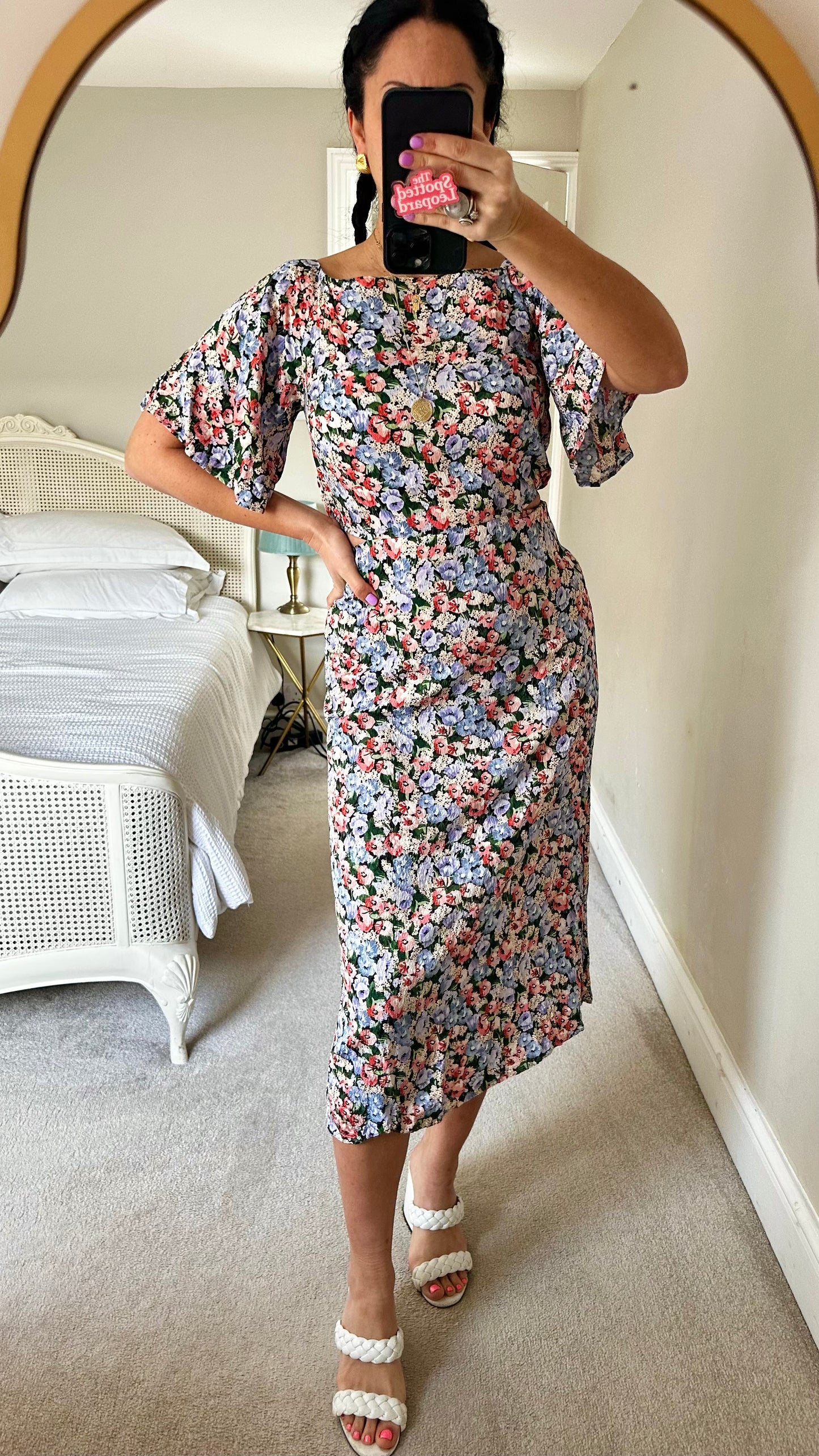 & other stories blue pink floral backless dress small UK 8 vgc