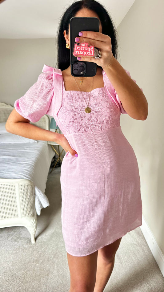 & other stories rose pink bow shoulder mini dress event wedding guest small UK 10 new bnwot