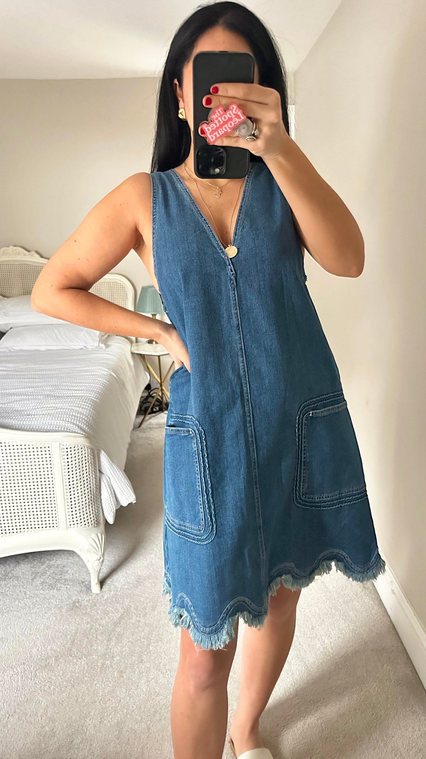 See by Chloe navy blue denim jeans mid length dress medium UK 14 vgc