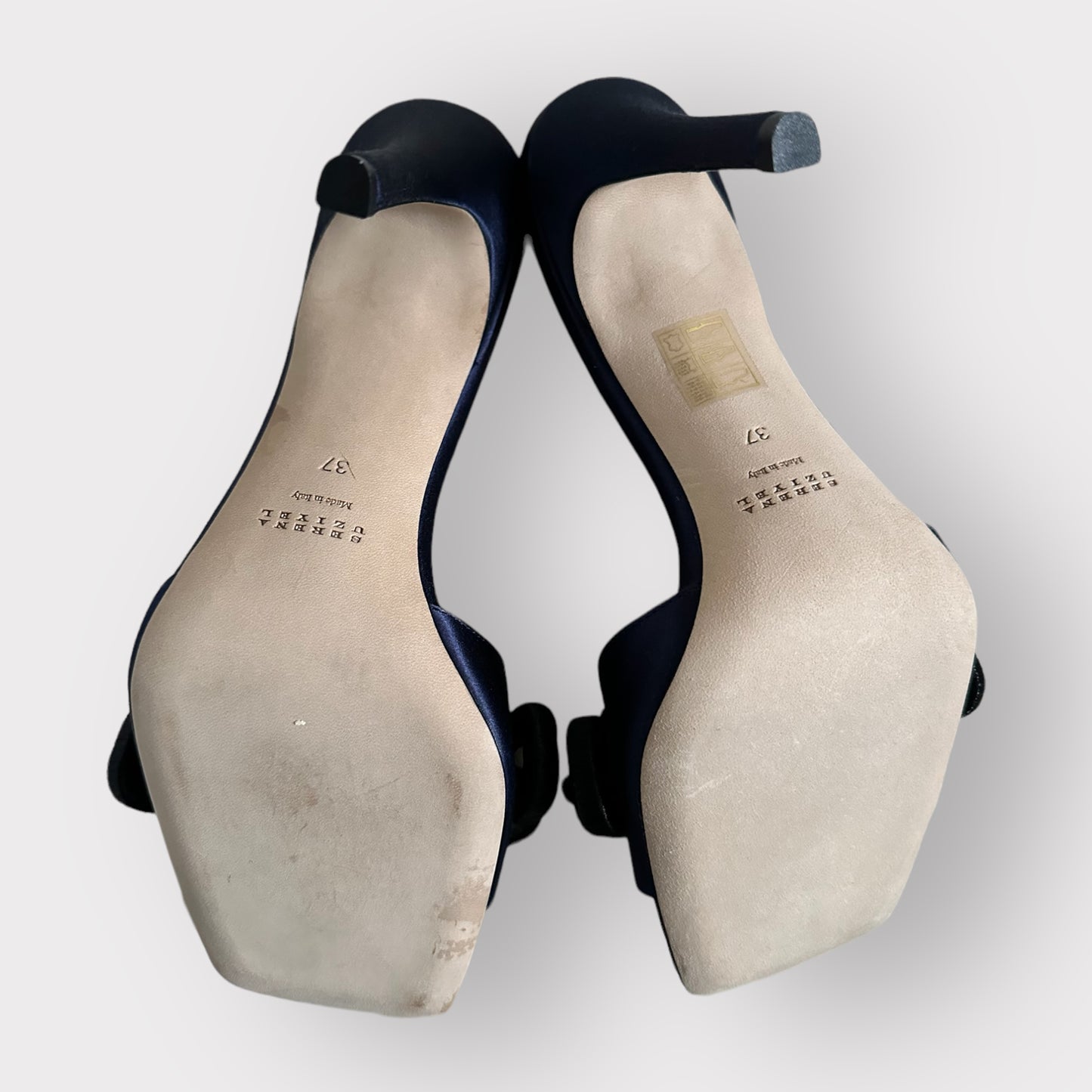 Serena Uziyel @ Net a Porter navy blue black satin mule heels sandals shoes new bnib 37 4