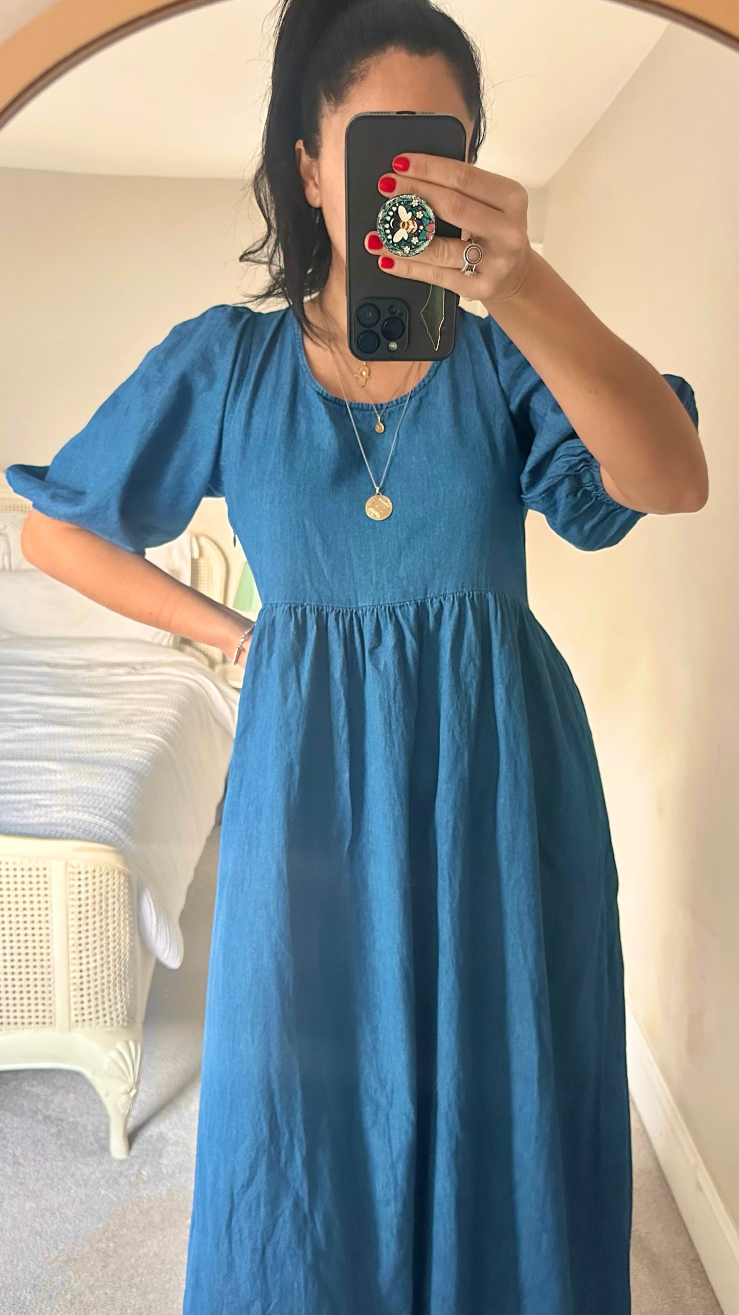Albaray blue denim midi/maxi smock dress large L UK 12 vgc