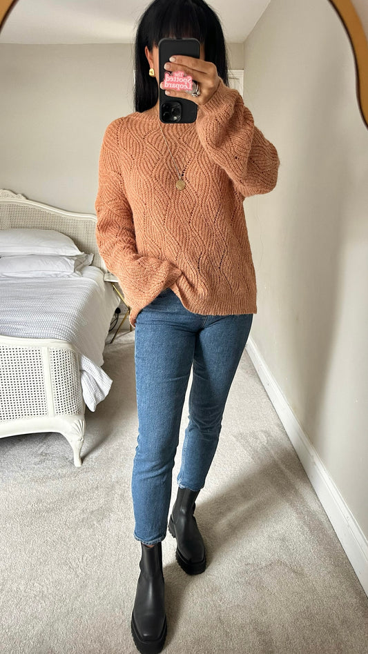 Oliver bonas camel tan alpaca wool blend knit jumper medium M UK 10 excellent used condition
