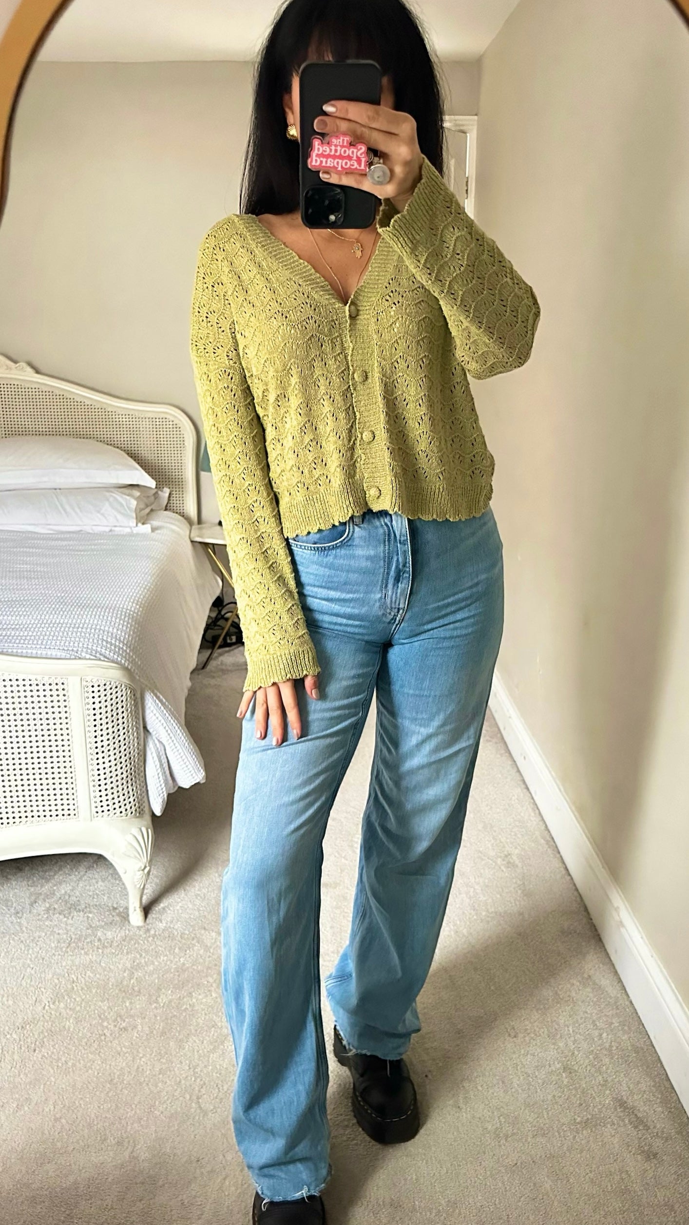 Anthropologie olive khaki green crochet knitted cardigan jumper small UK 8-10-12 vgc