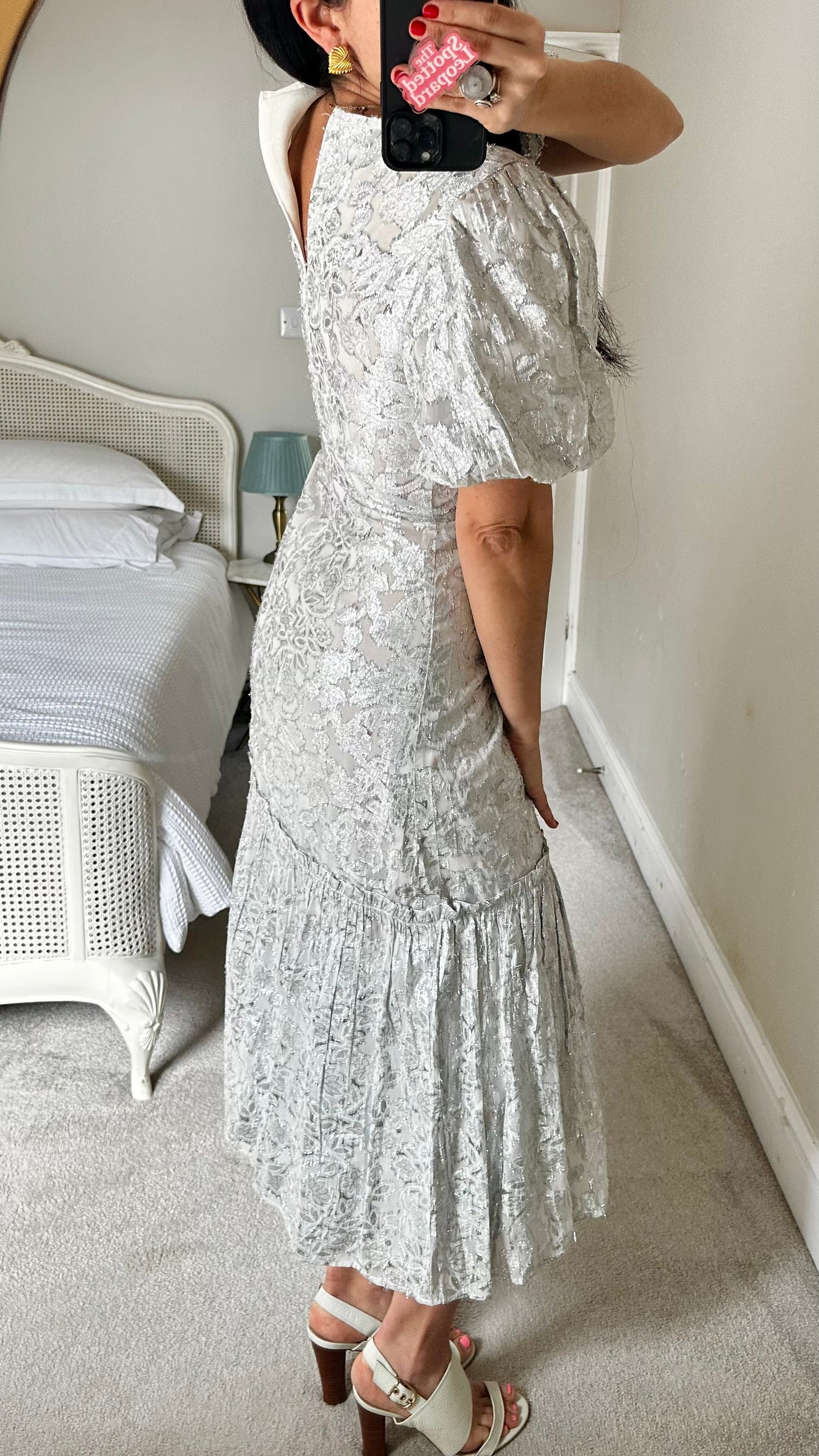 Warehouse silver metallic maxi long dress small UK 10 vgc even wedding