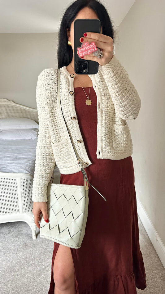 Forever New cream knitted cotton cardigan jumper small UK 8-10 vgc