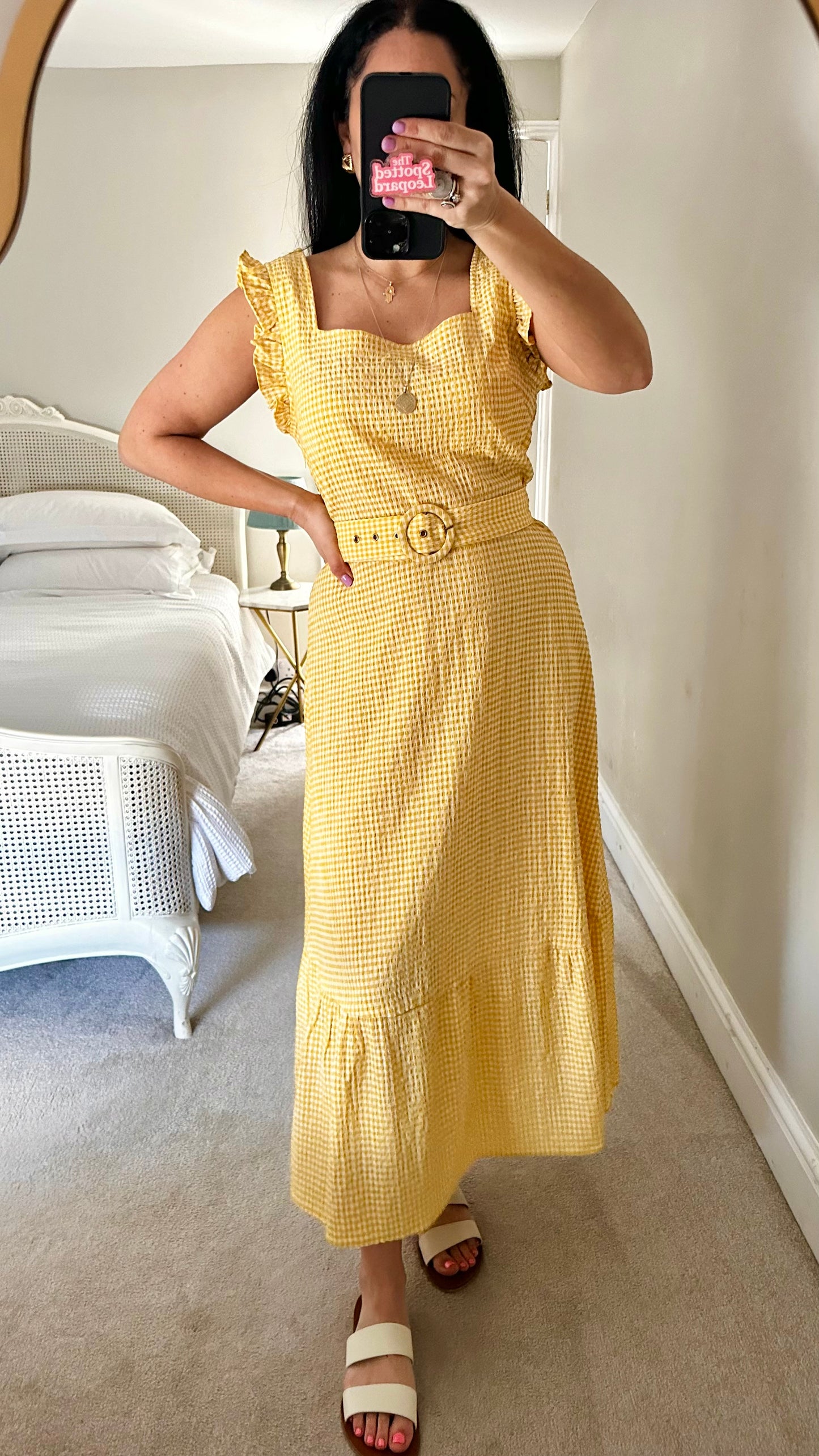 Oasis yellow cream gingham check midi long dress medium UK 12 new bnwt holiday
