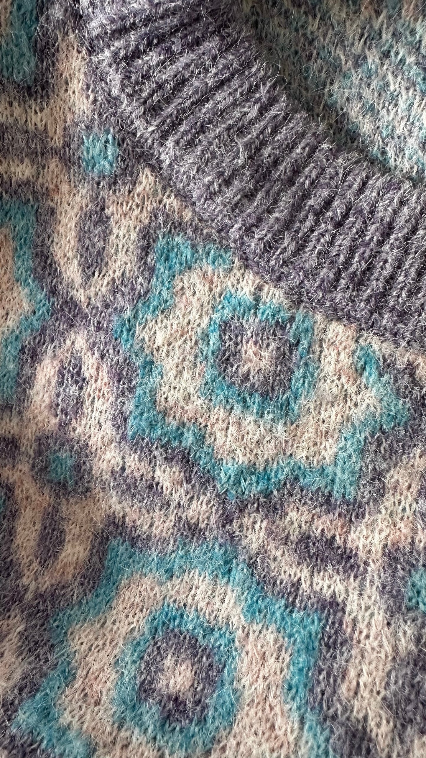 Oliver bonas lilac blue abstract floral printed knitted jumper extra large XL UK 14