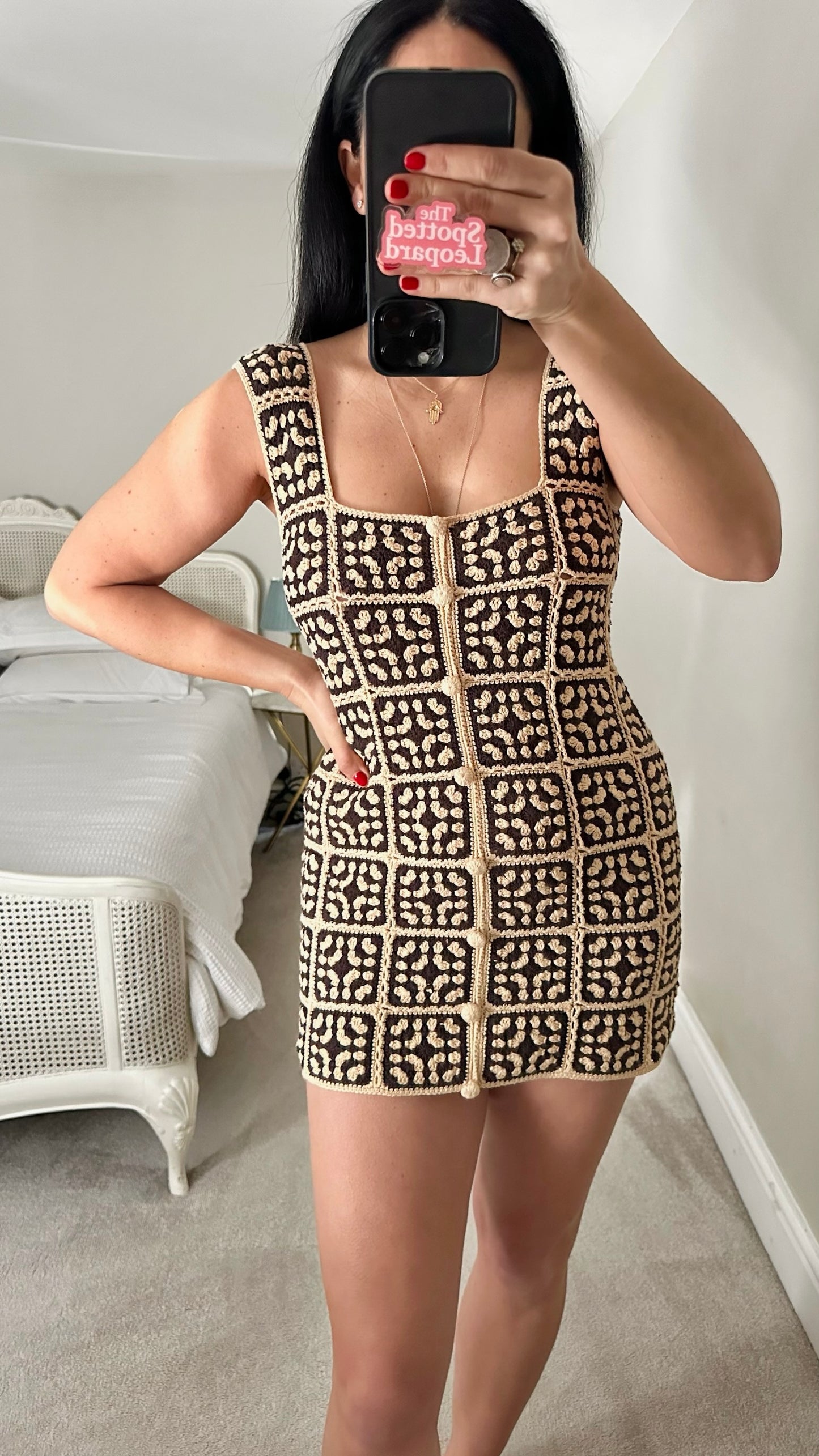 Zara brown cream crochet extra mini dress petite Medium M UK 10-12 excellent used condition
