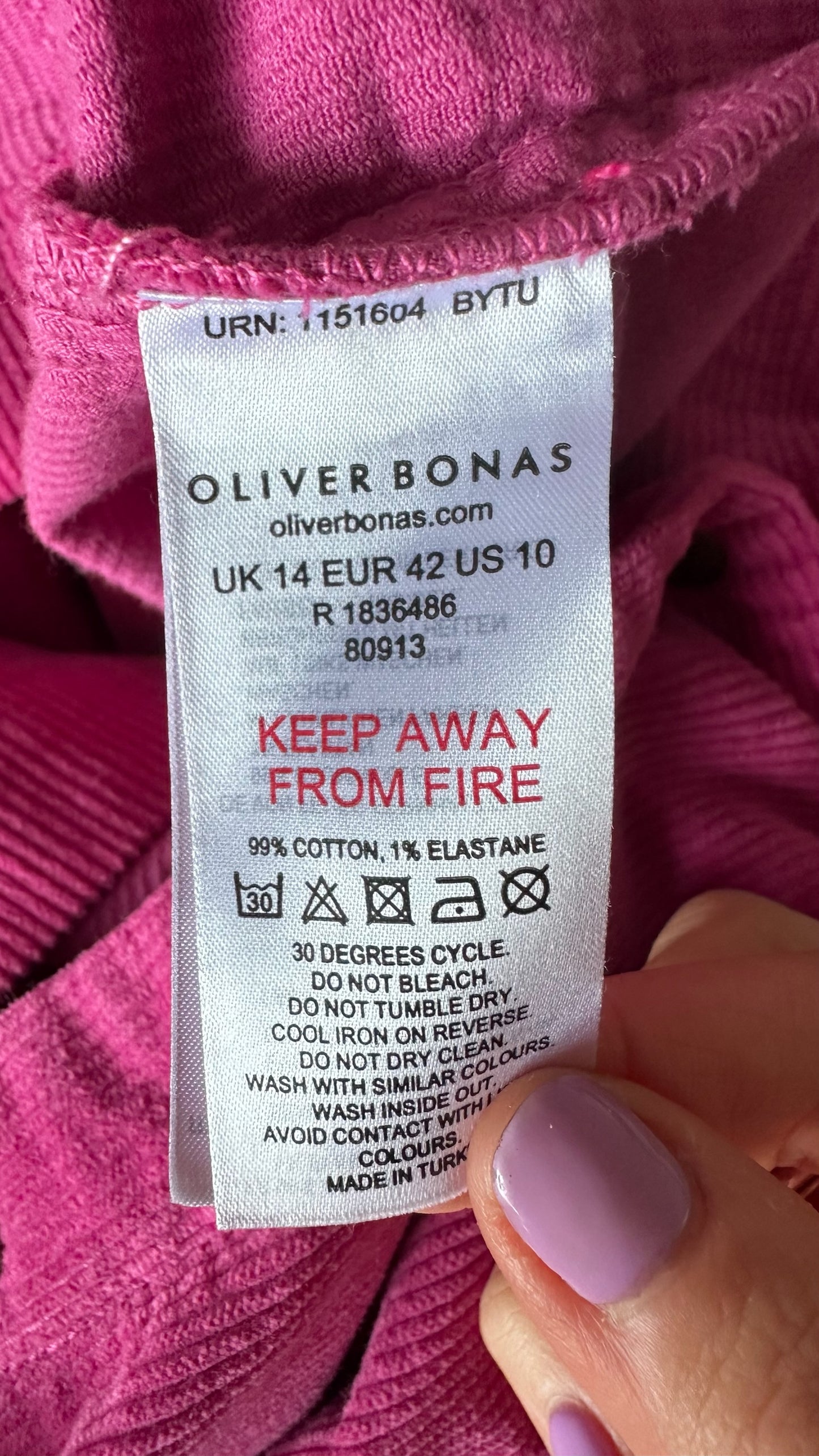 Oliver bonas pink corduroy cotton button up mini dress extra small medium UK 6 14 vgc