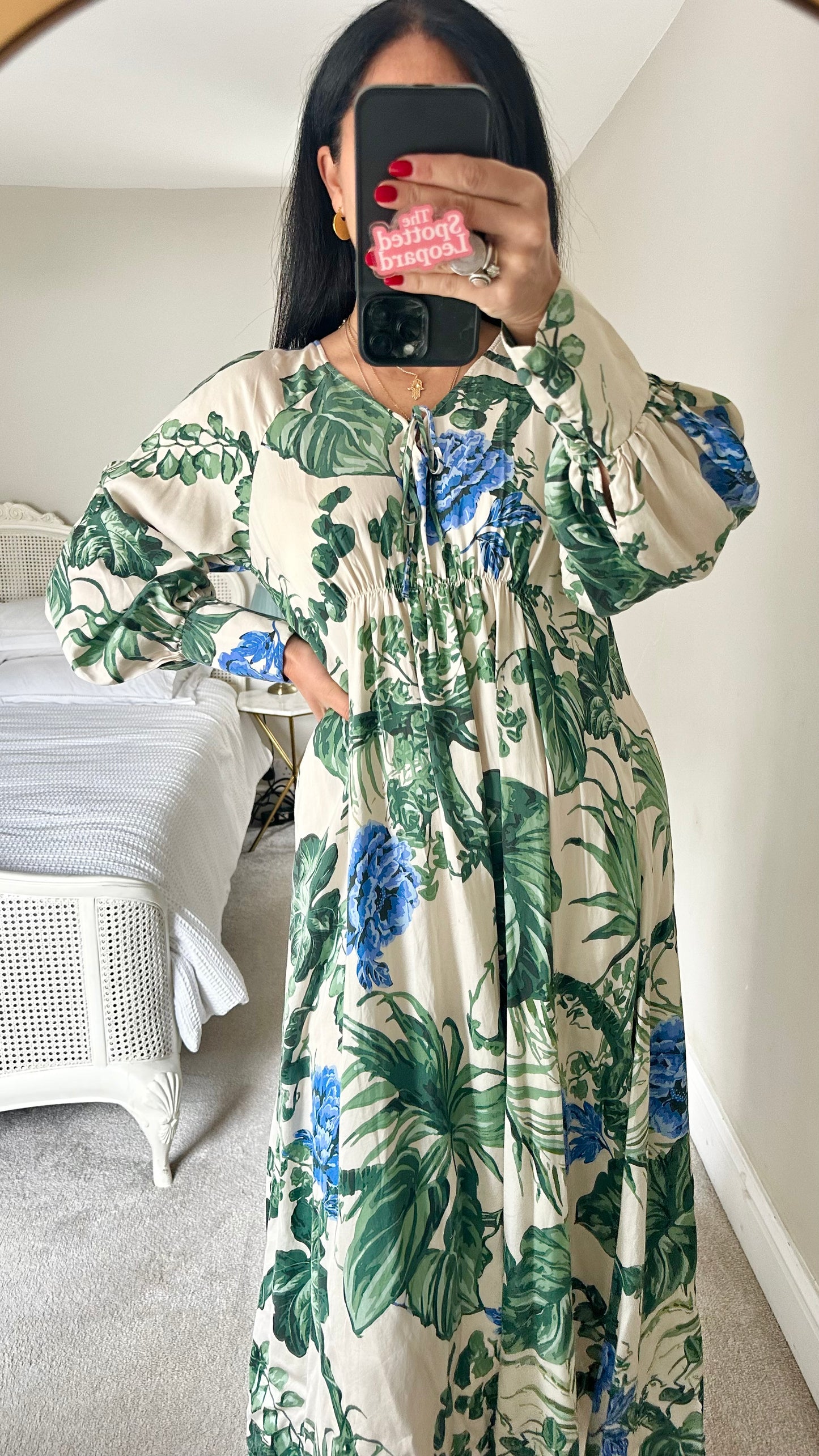 & other stories green cream kaftan dress midi long UK 12 Pregnancy modesty
