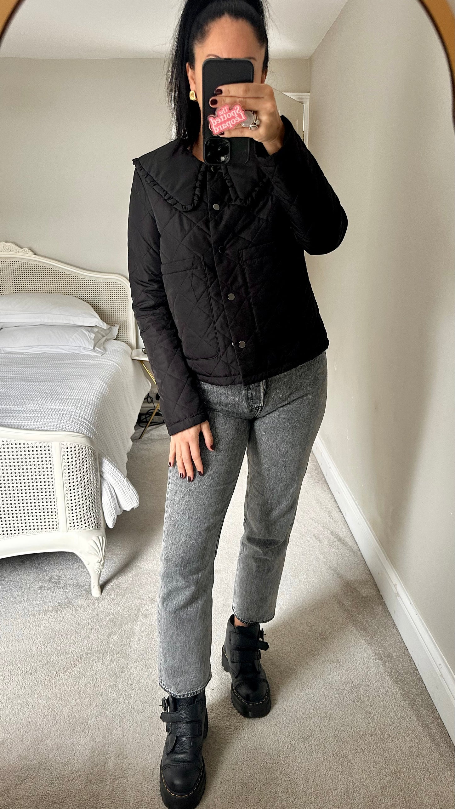 Vila black collared quilted jacket coat small UK 8 vgc