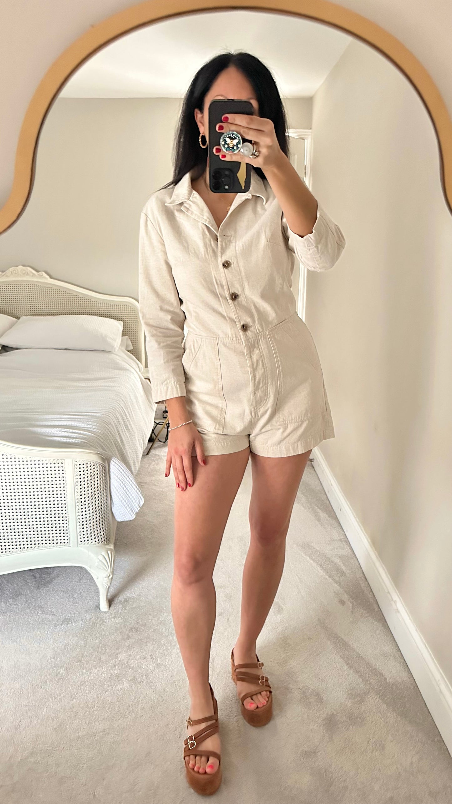 & other stories cream stone shorts playsuit jumpsuit medium UK 12 new bnwot linen blend holiday
