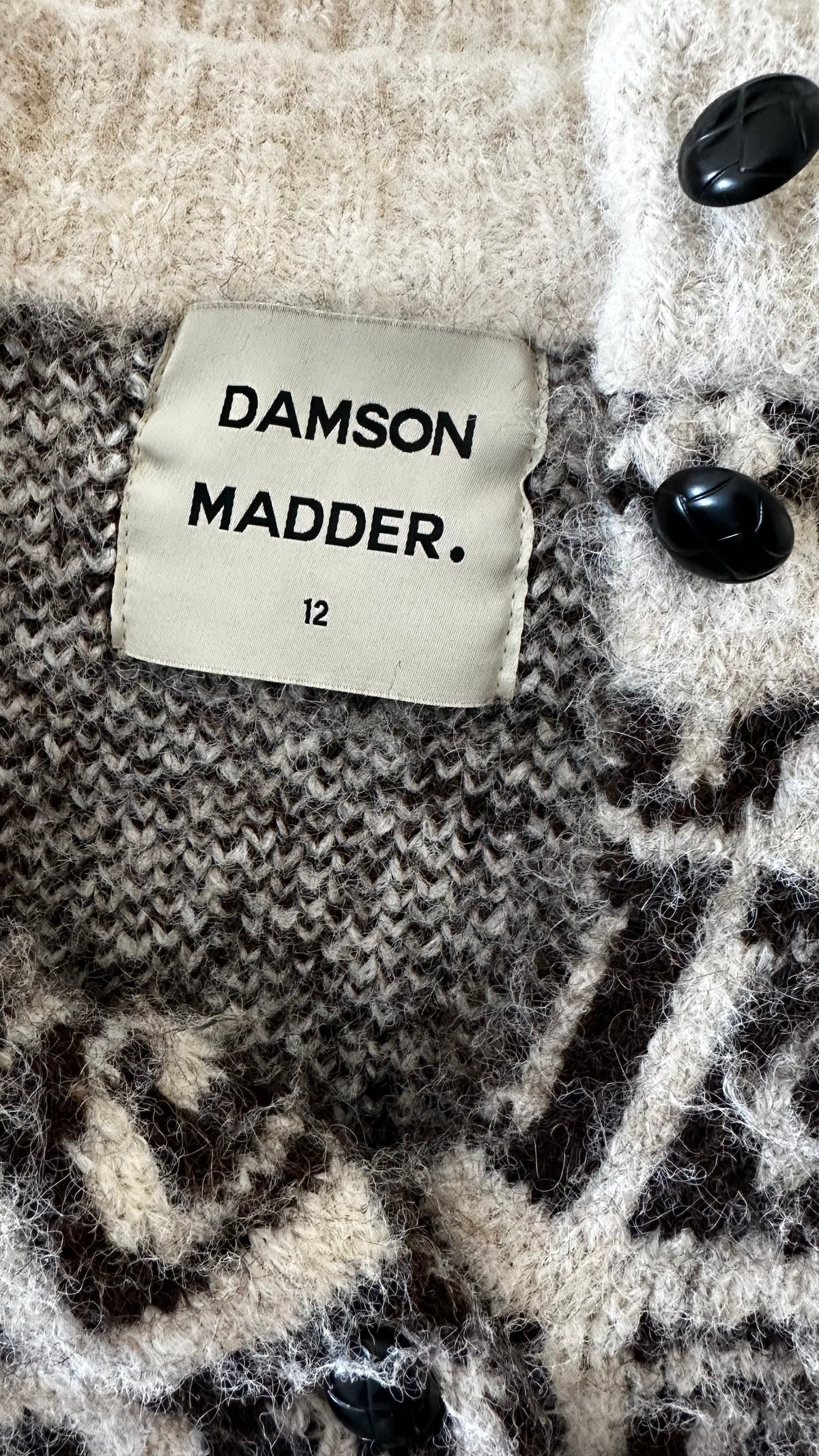 Damson Madder cream brown chunky knit cardigan jumper knitted oversized UK 12-14 vgc