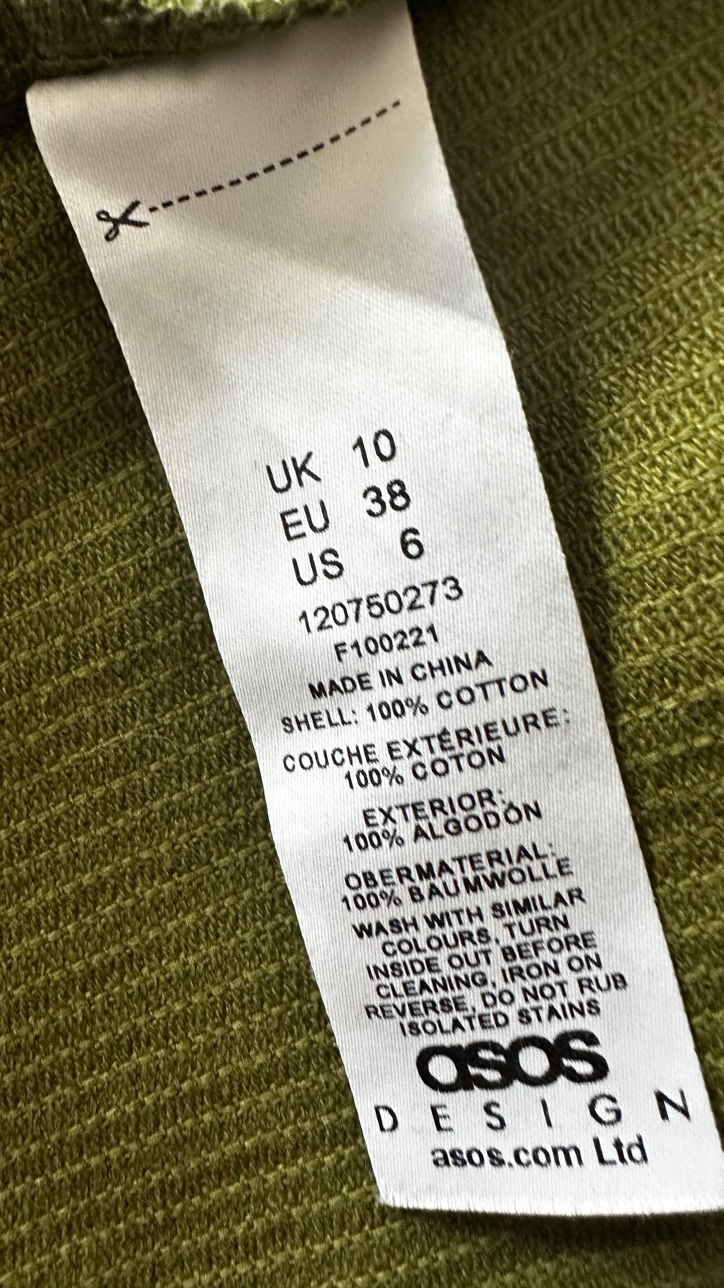 ASOS khaki green corduroy mini casual dress small UK 10 vgc