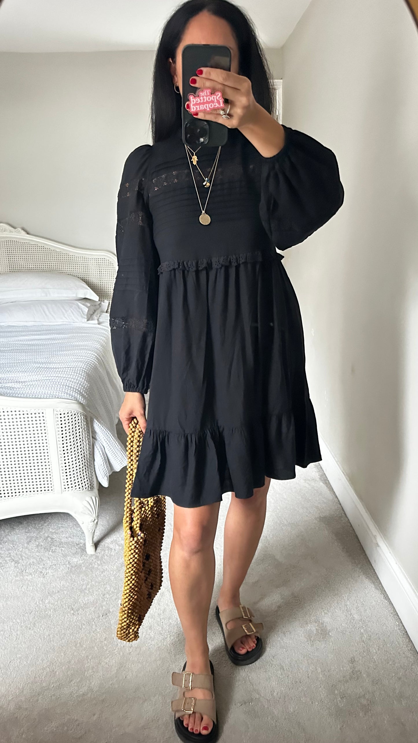 & other stories black boho lace dress small UK 10 vgc