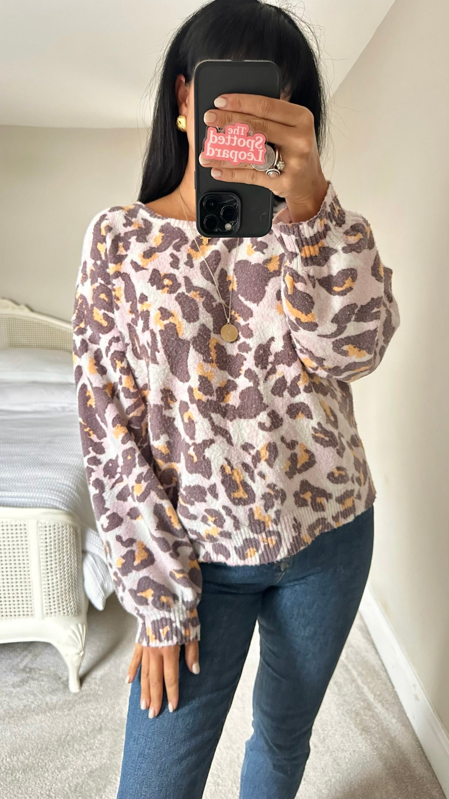 Oliver bonas lilac leopard animal print jumper large L UK 12-14 good used condition