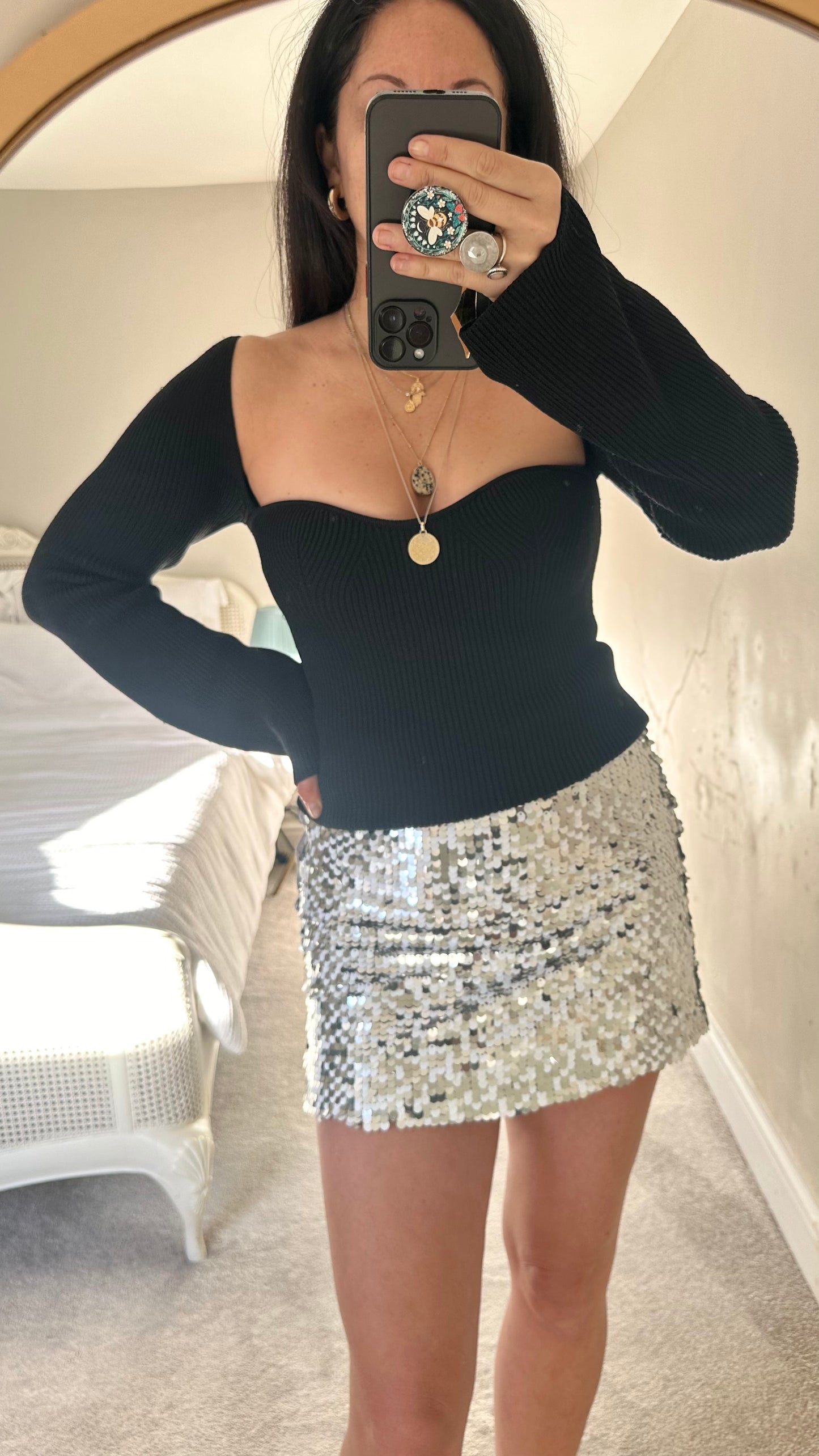 Zara silver white disc sequin mini skirt small medium UK 10 vgc