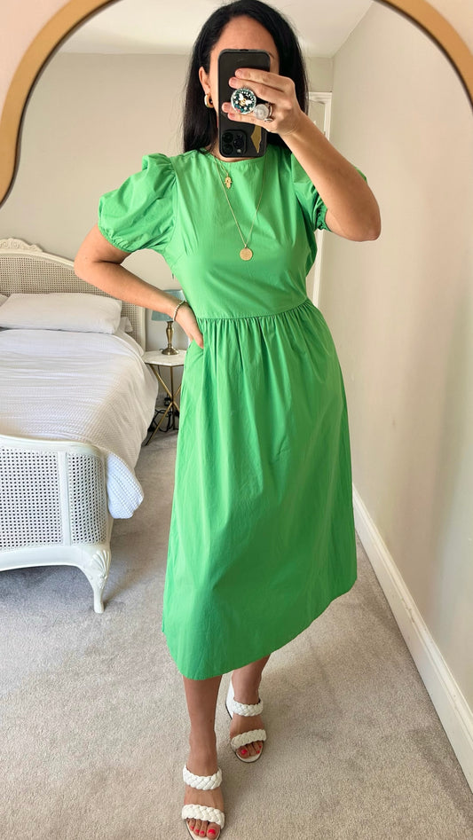Ichi Copenhagen pea green cotton tie back sundress holiday medium M UK 10 12 vgc