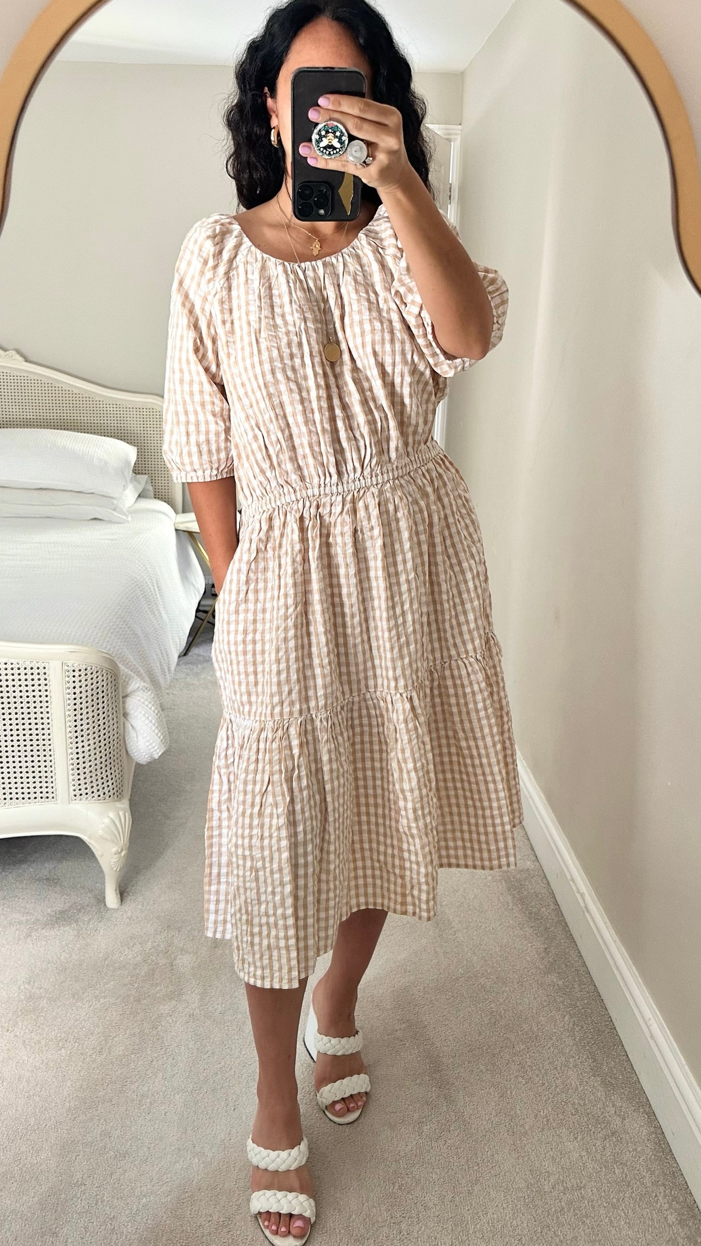 &Other stories cream white gingham midi dress extra large XL UK 14 BNWT