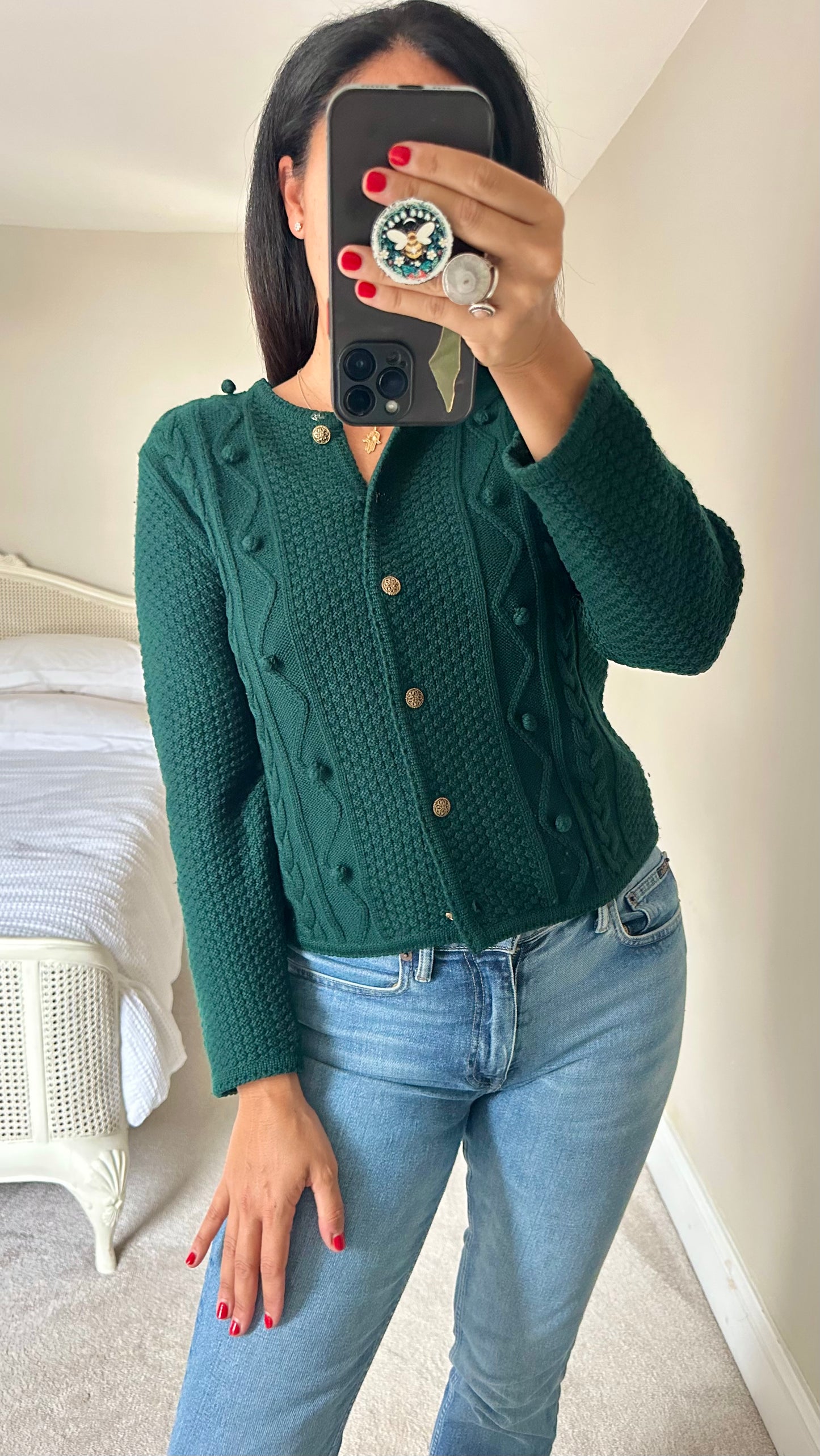 Viyella Green knitted merino wool cardigan jumper medium UK 10 vgc w25