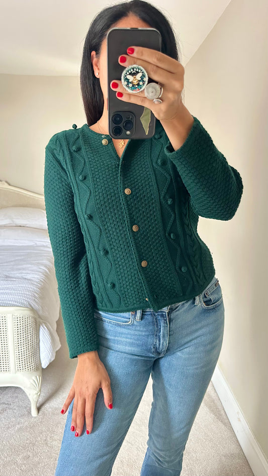 Viyella Green knitted merino wool cardigan jumper medium UK 10 vgc w25