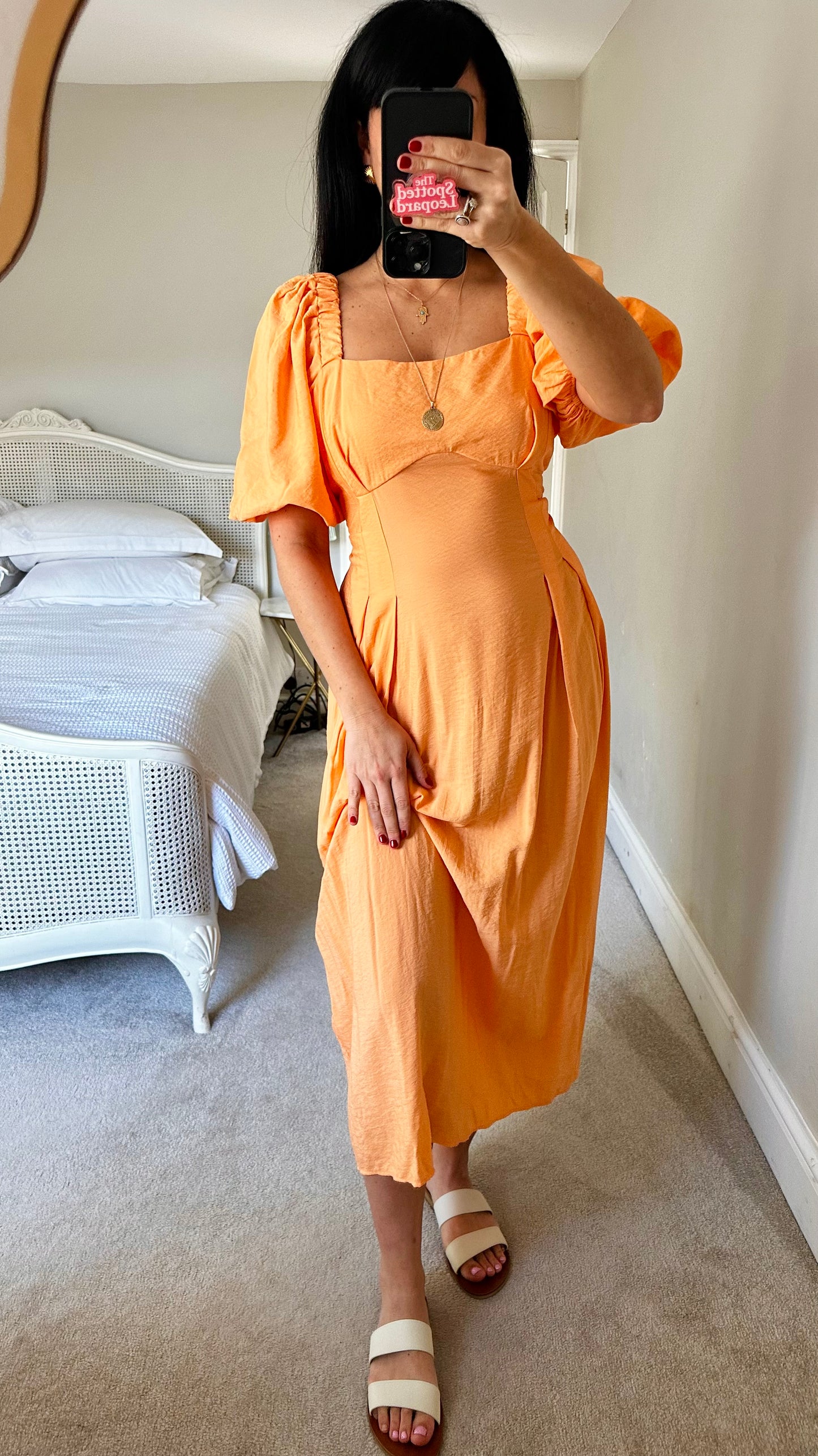Nobody’s Child soft orange midi long dress small medium UK 8 14 holiday vgc