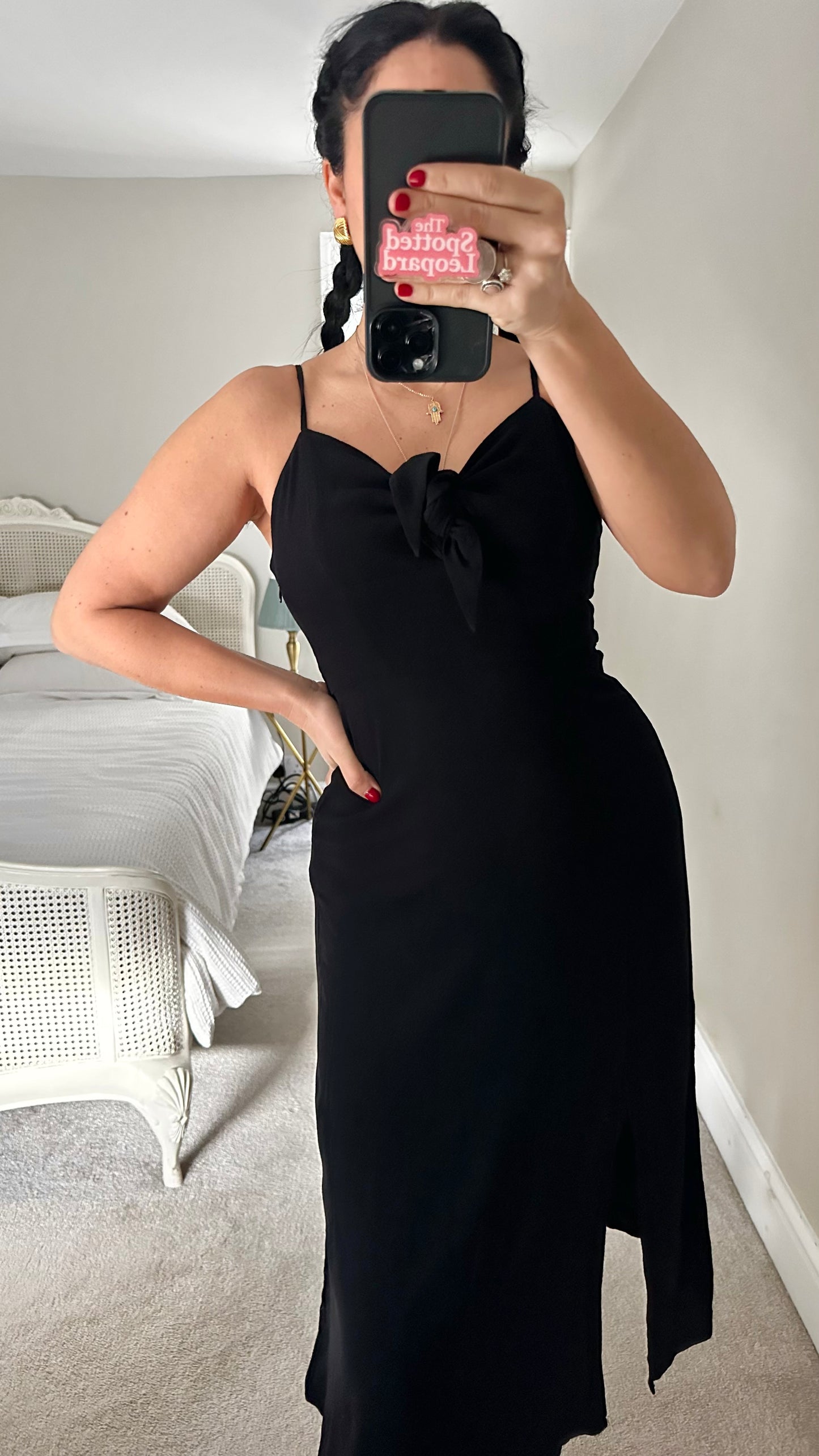 & other stories black strappy sun dress side split holiday small UK 10 vgc